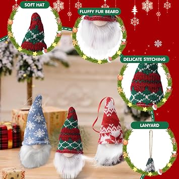 Garden Gnomes Ornaments Set of 24 Handmade baubles Plush Gonks with Long Beards Mini Baubles Mini Figures Light up Gonks for Nordic Santa Elf Figurines for Tree decorations Fireplace Holiday