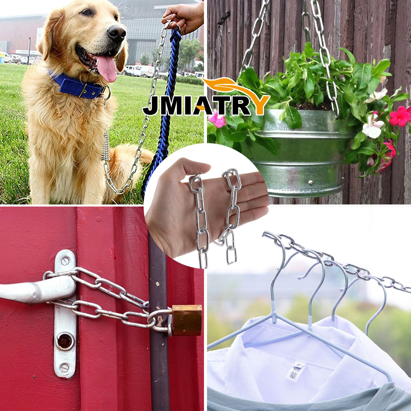 JMIATRY Cadena de acero inoxidable 304 de 15 metros de longitud, eslabones de cadena resistentes de 4 mm, cadenas de eslabones soldados de acero galvanizado para puerta de valla, puertas de garaje