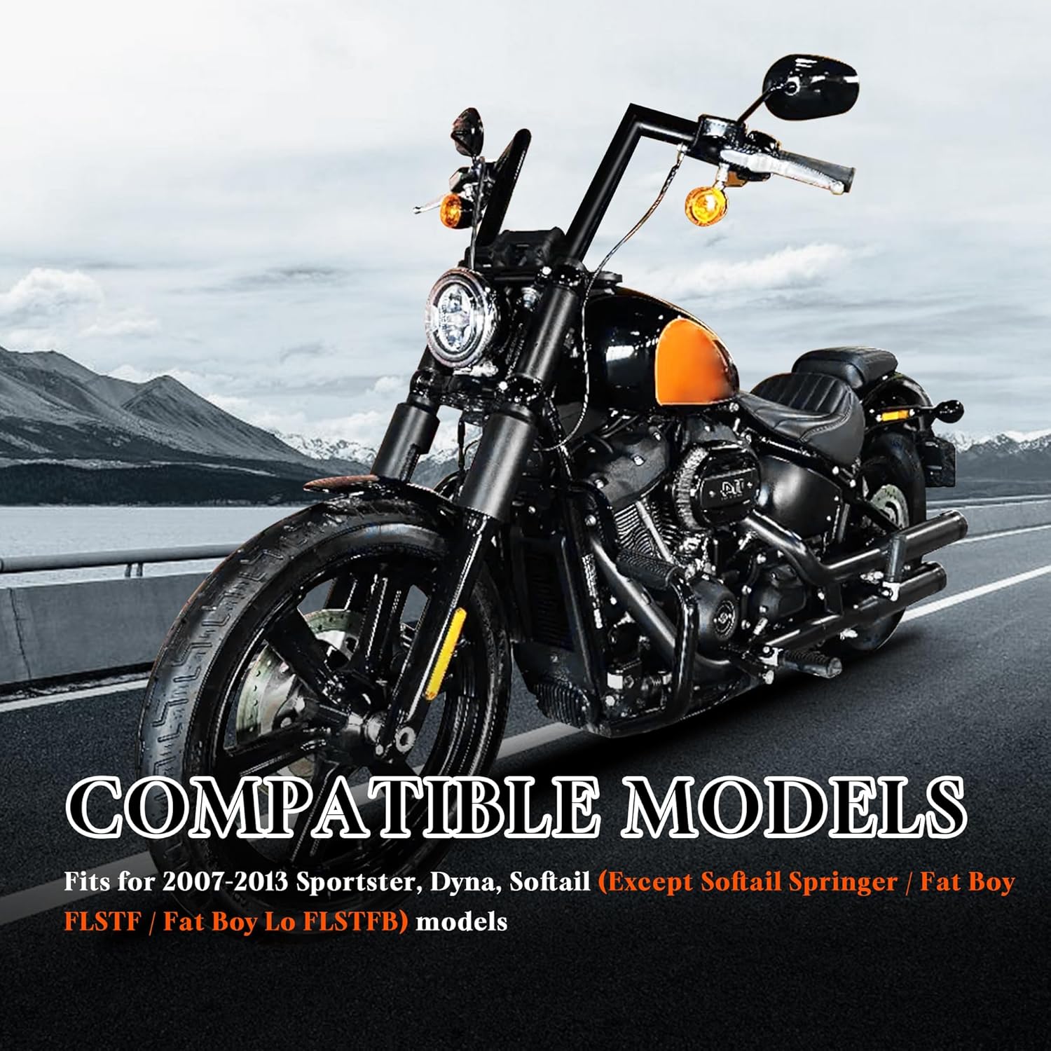 12" Rise Prewired Handlebars for Harley 2007-2013 Softail/Dyna/Sportster Ape Hangers 1 1/2" Fat Bar Pre-wired with CAN-Bus and Turn Signal Wire Harness, Black