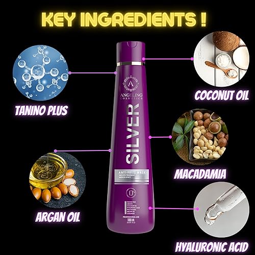 Miniatura 7 de 1000ML/33.81 fl.oz ANGELING SILVER Brazilian Keratin Hair Straightener Tratamiento Anti encrespamiento Tanino Coco Ácido Hialurónico Macadamia