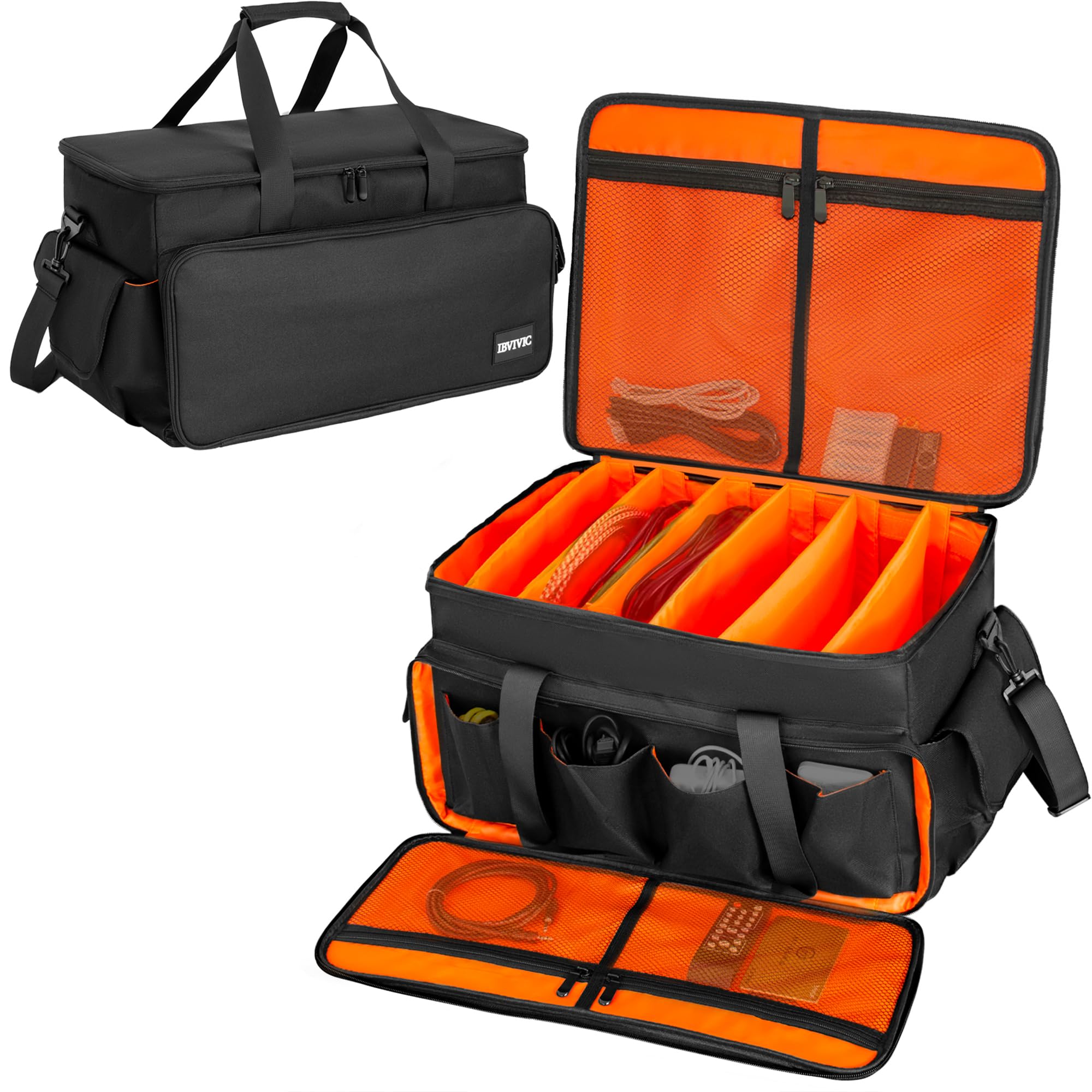 OUUTMEE Borsa per DJ, borsa portacavi, per attrezzatura musicale, 50 x 30 x 30 cm, fondo imbottito rimovibile e divisori, per attrezzatura DJ professionale, strumenti musicali e accessori