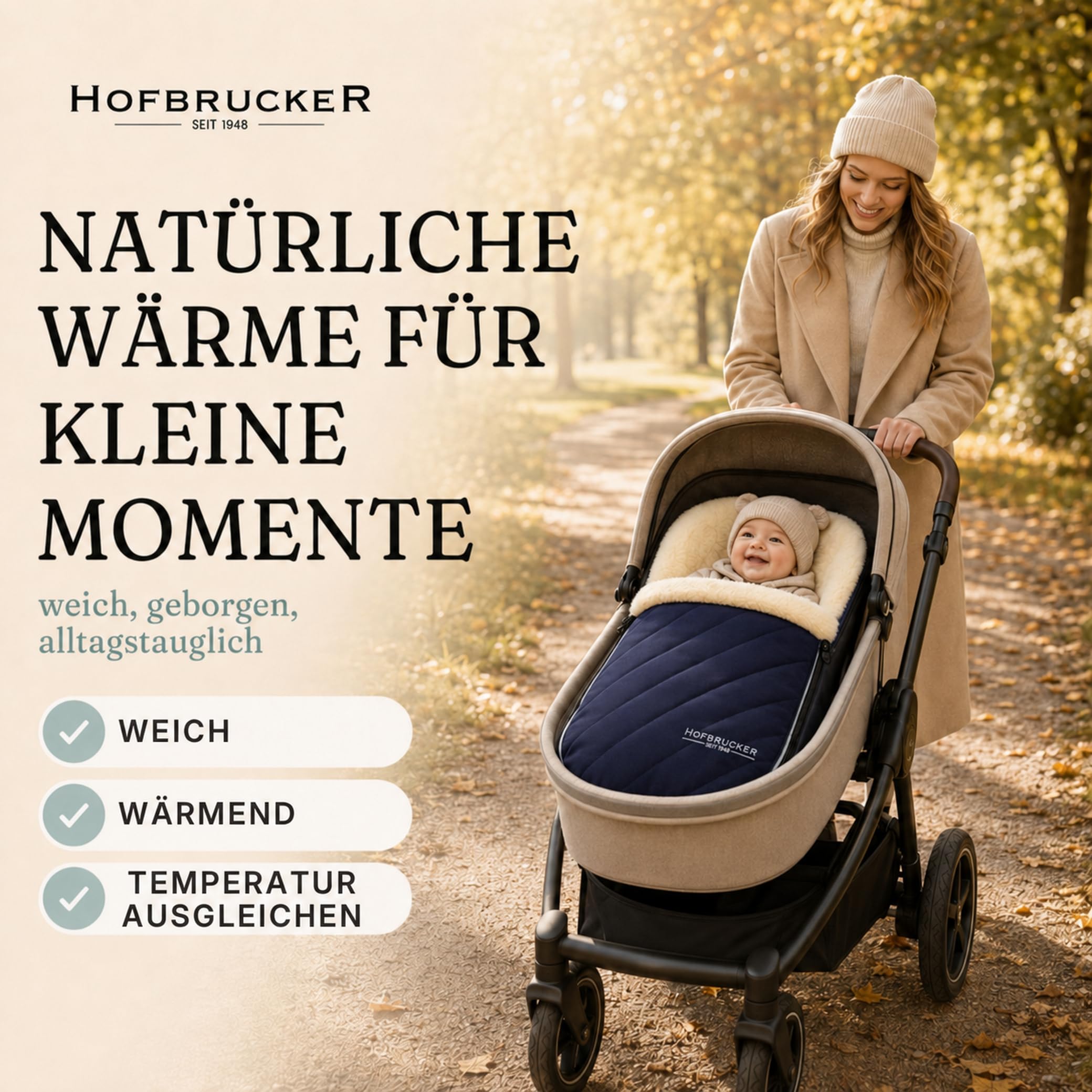 Hofbrucker® Sacco nanna per passeggino di alta qualità, per autunno/inverno/primavera in pelliccia di agnello, per passeggino e Maxi Cosi 0-10 mesi, con coperta rimovibile (blu navy)
