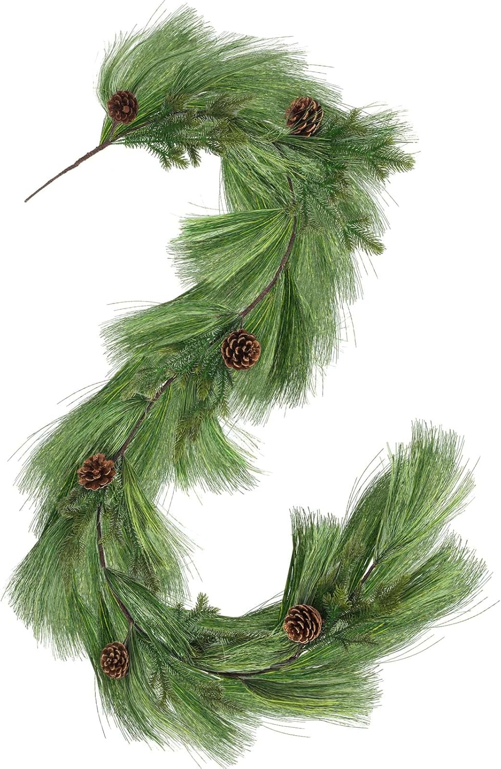 Jutom Long Needle Pine Garland 6 ft Realistic Norfolk Pine With Pinecone - Christmas Artificial Evergreen Cedar for Xmas Mantle Table Stairs Indoor Outdoor Door Decor
