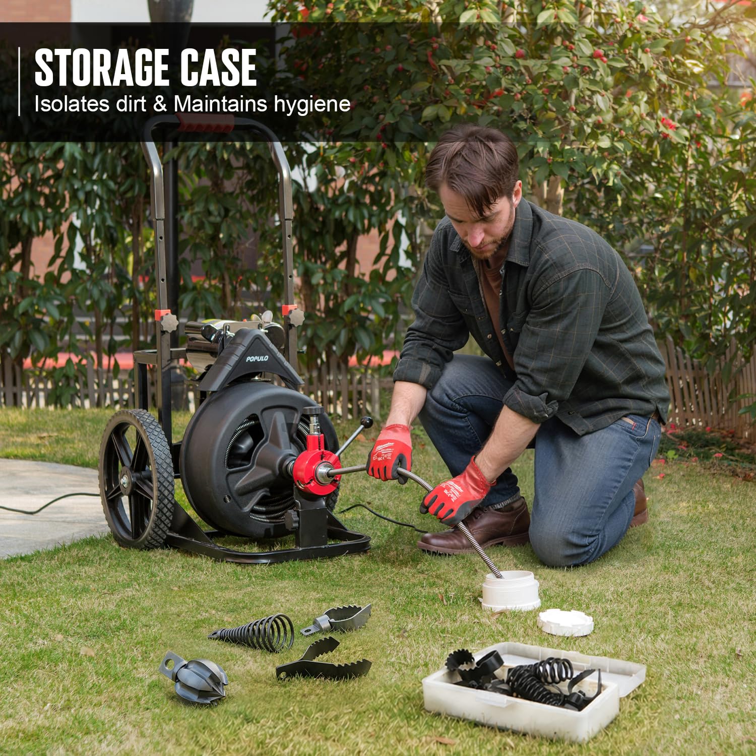 POPULO Kit d'accessoires professionnels 9 en 1 pour canalisation : grand coupe-racines à 6 lames et 8 pièces de fixation pour tarière, pour tuyaux de 3,8 à 10,2 cm, annihile les racines des arbres et