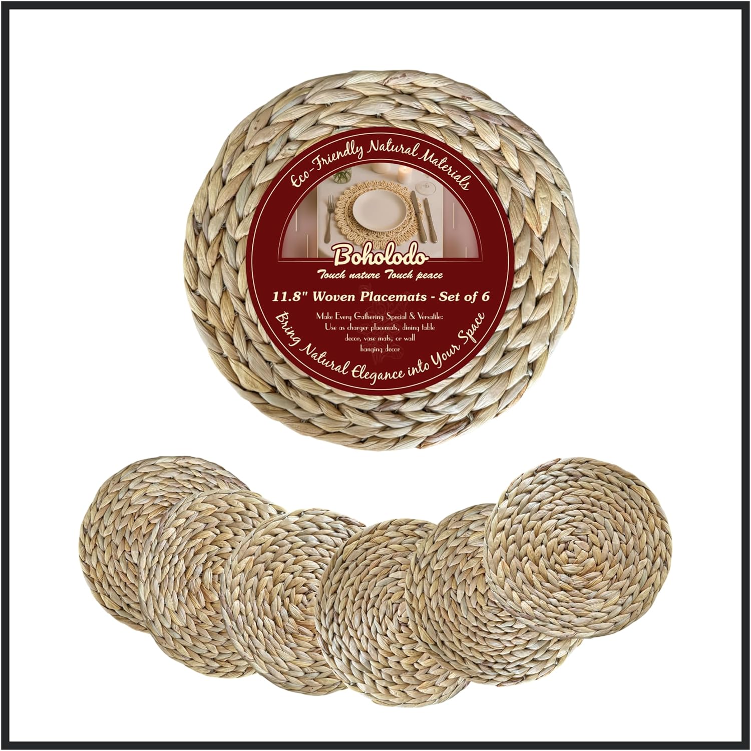Handmade Woven Placemats Set of 4 | Natural Water Hyacinth & Corn Round Table Mats | Charger Plates for Rustic Farmhouse Decor | Boho Placemats Wedding, Thanksgiving, Christmas (15" Set of 4 Corn)