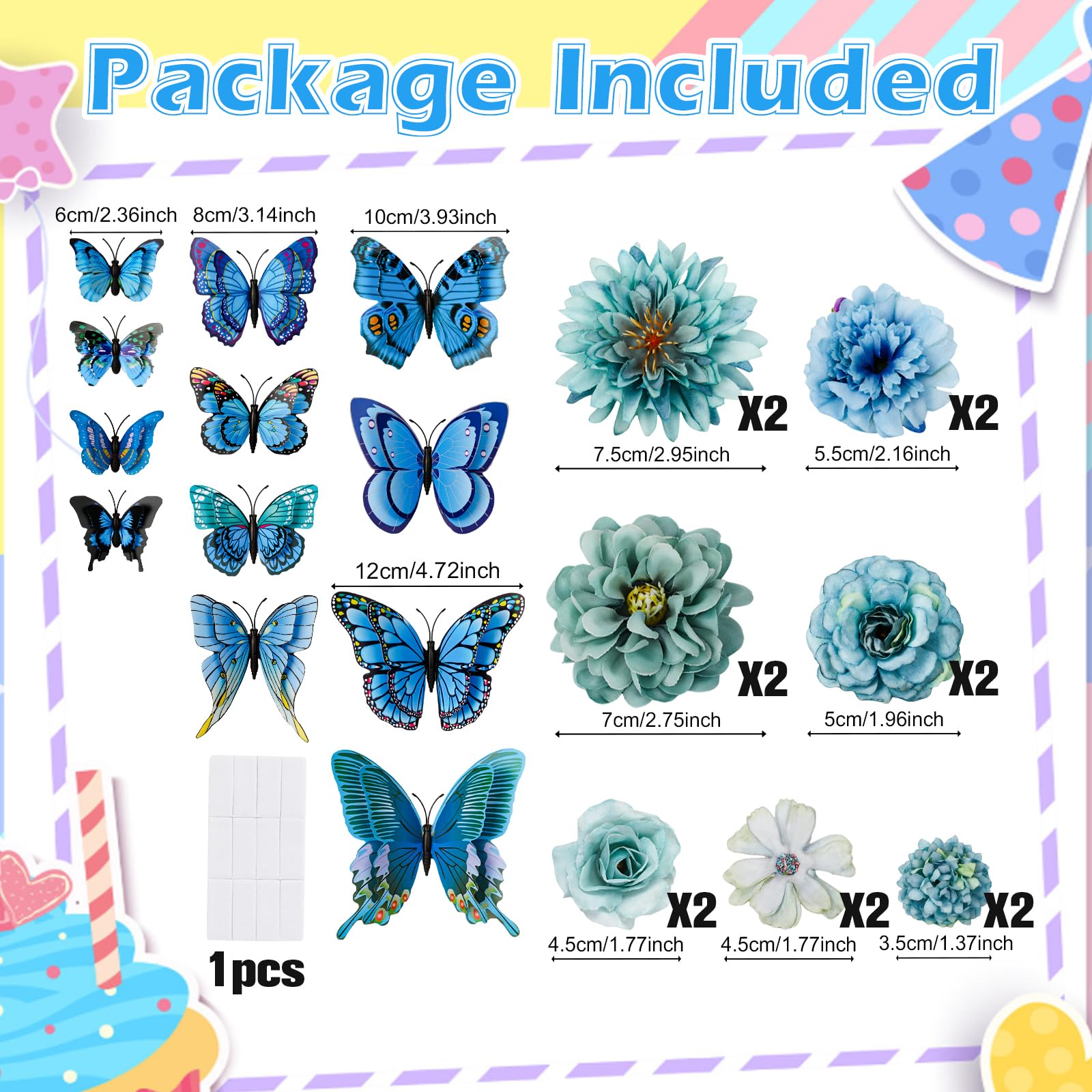 MWOOT 34 Pezzi Fiori Artificiali Rossi E Oro, Farfalle 3D, Adesivi Glitter Con Lettere, Numeri E Strass Per Decorazione Fai Da Te - Torte, Lauree, Matrimoni, Cornici - 2