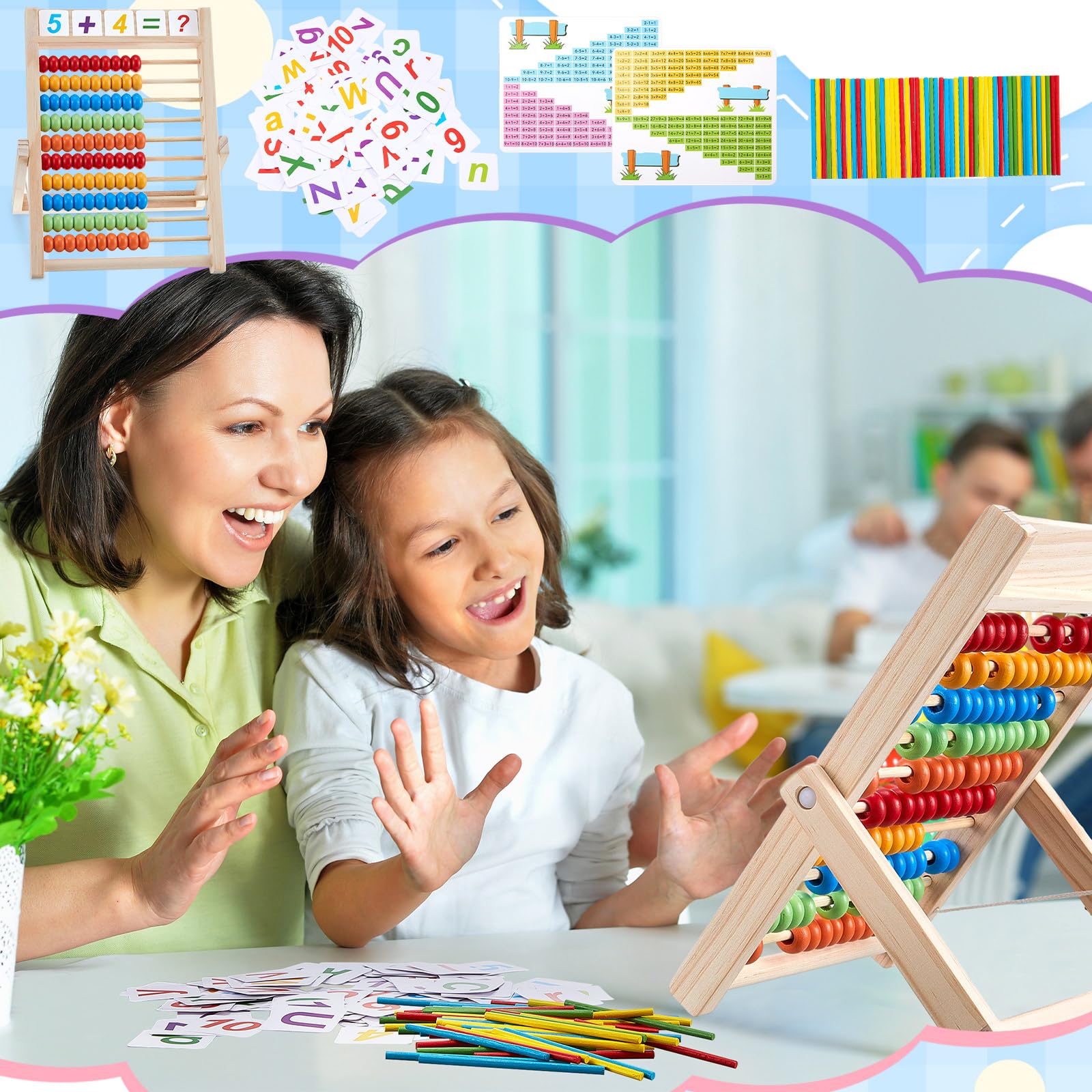 Shappy Preschool Math Learning Toy Set - Wooden Abacus With Number Cards & Counting Sticks For Kids