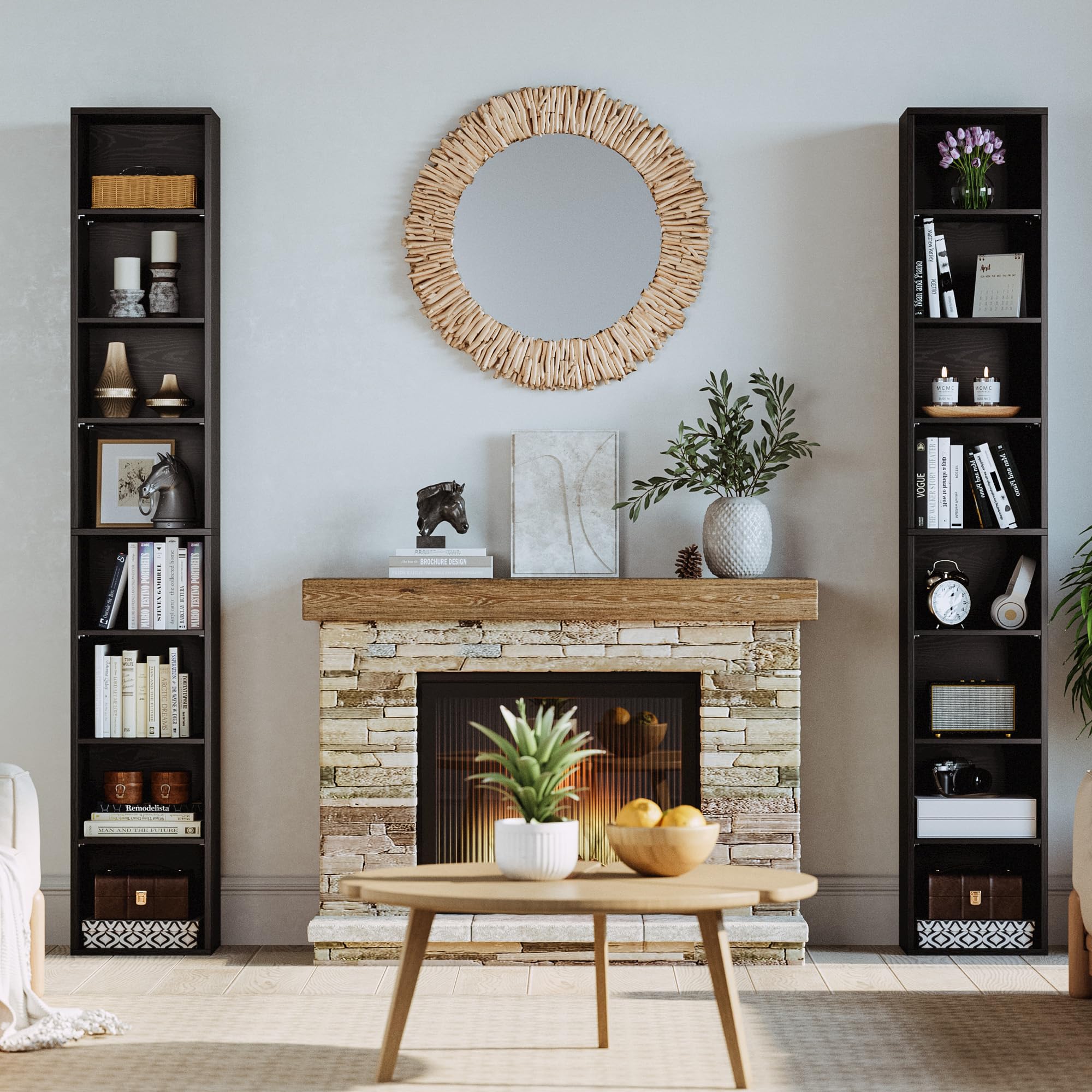 IRONCK Bücherregal Schwarz, Schmales Regal, 8-stöckiges 23.6 x 30 x 180cm | Würfelregal mit 8 Ebenen, Aufbewahrungsregal, Präsentationsregal, offenes Regal, für Wohnzimmer Home Office Schlafzimmer