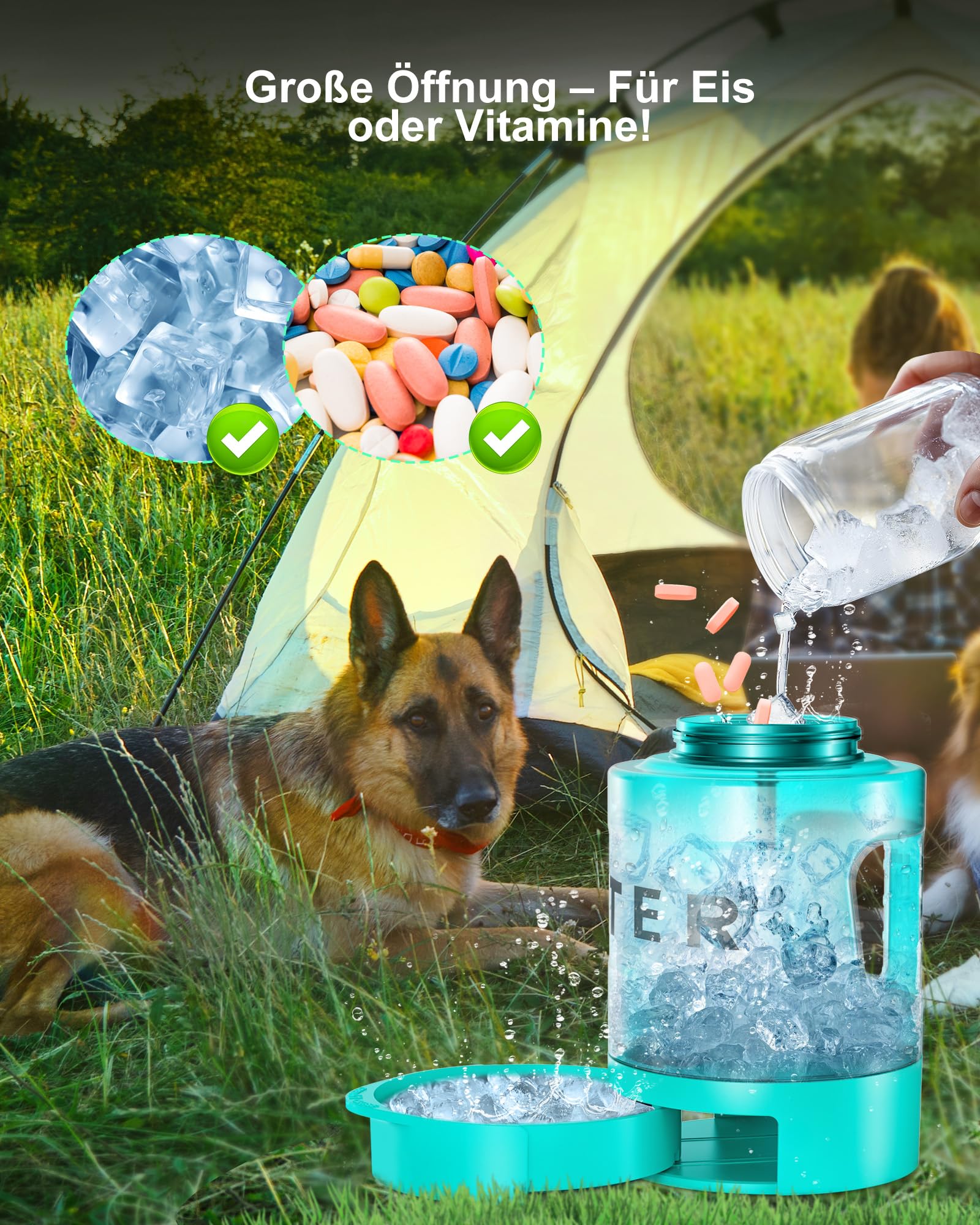 lesotc 2200ml Borraccia per Cani Portatile, Borraccia Cane Portatile – Ciotola Anti‑Perdita, Indispensabile per Attività All'Aperto, Viaggi, Passeggiate, Campeggio, Spiaggia, Ecc （Verde Menta）