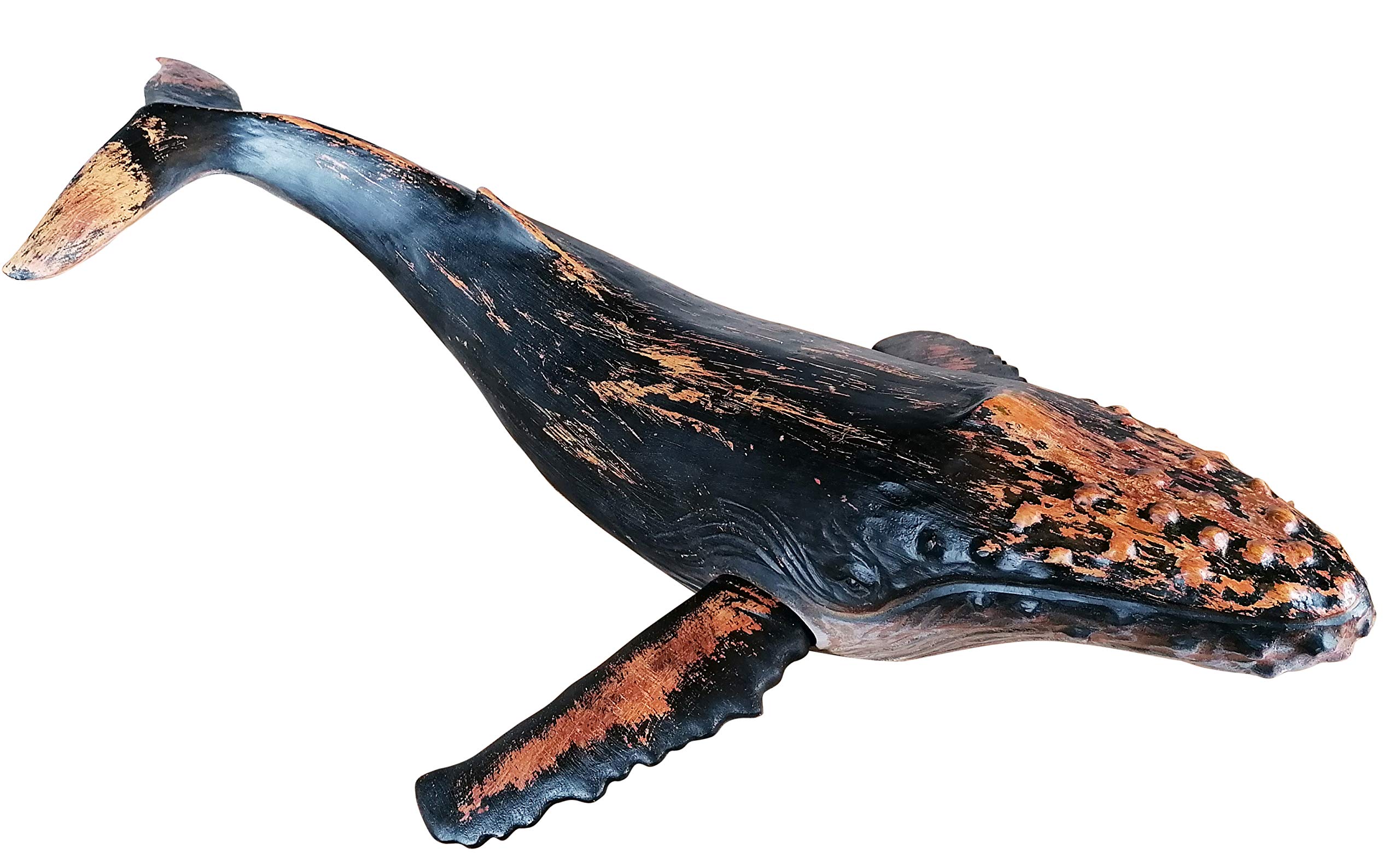 MichaelNoll Wal Walfisch Fisch Dekofigur Skulptur Statue Polyresin Modern - Maritime Deko für Wohnung in Holz-Optik - Dekoration für Wohnzimmer, Schlafzimmer oder Badezimmer - XXL 87,5x52x22,9 cm