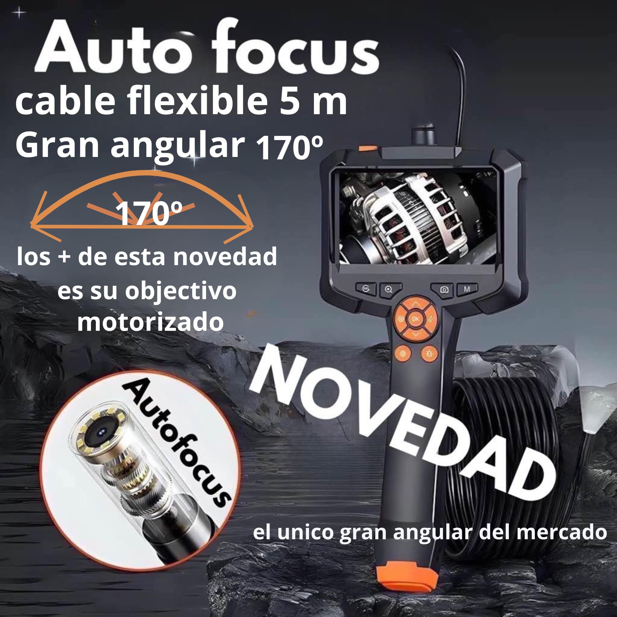 VALUEFIND Camera endoscópica Enfoque automatico Gran Angular 170 Grados 2 MP 8 Leds Ajustables Gran Pantalla de 4,3 Pulgadas HD para Realizar Sus inspecciones industriales domesticas o mecanicas