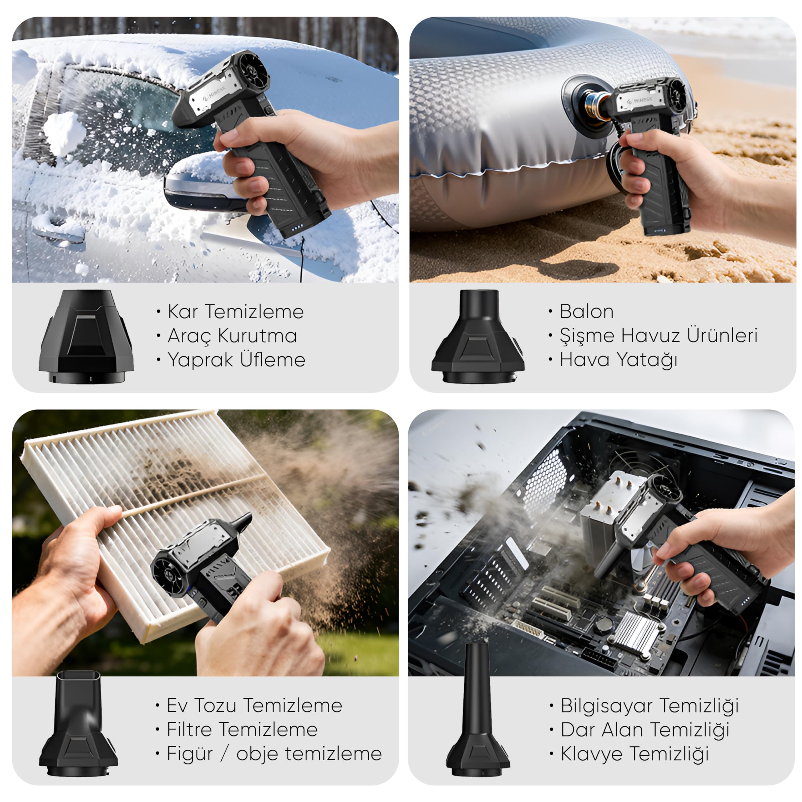 Minesk G320 Turbo Jet Fan Hava Üfleyici - 【Turbo Modda 320 Gram Hava Üfleme Gücü】- Ultra Güçlü Hava Basıncı -Taşıma Torbalı ve Ekstra Nozullu - Çıkarılabilir Batarya Sistemi