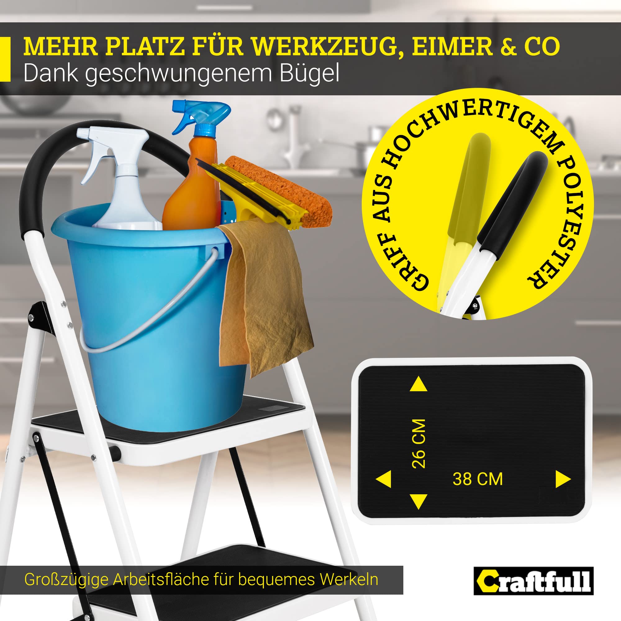 CRAFTFULL Trittleiter CF-130A 5 Stufen Klapptritt Stehleiter Mehrzweckleiter