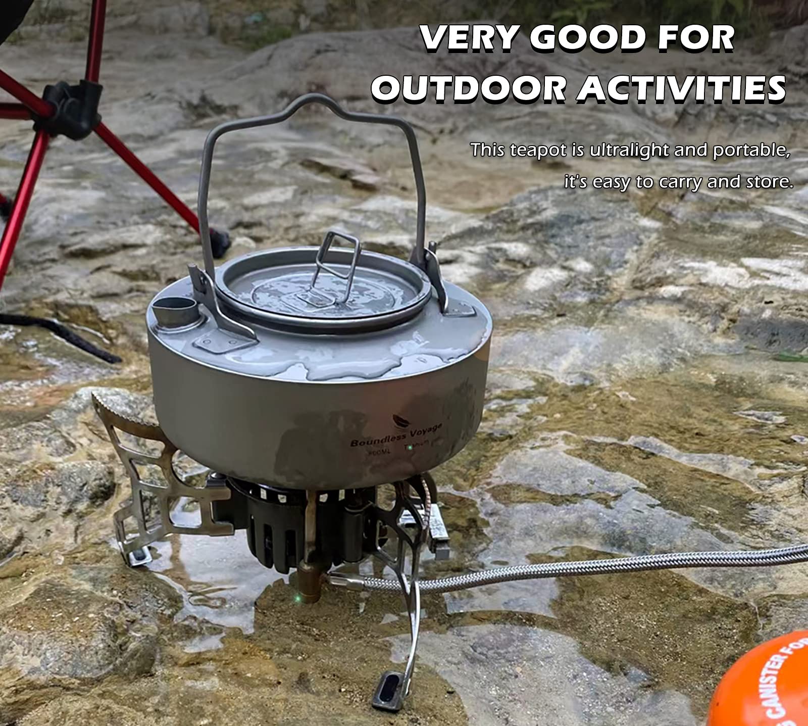 iBasingo 700ml Camping Titan Kessel Kaffee Teekanne Outdoor Ultraleicht Wasserkessel Herd Wasserkrug Kleine Küchen Wasserkocher mit Klappbarem Griff Wandern Reisen Tragbares Trinkgeschirr Ti3100D