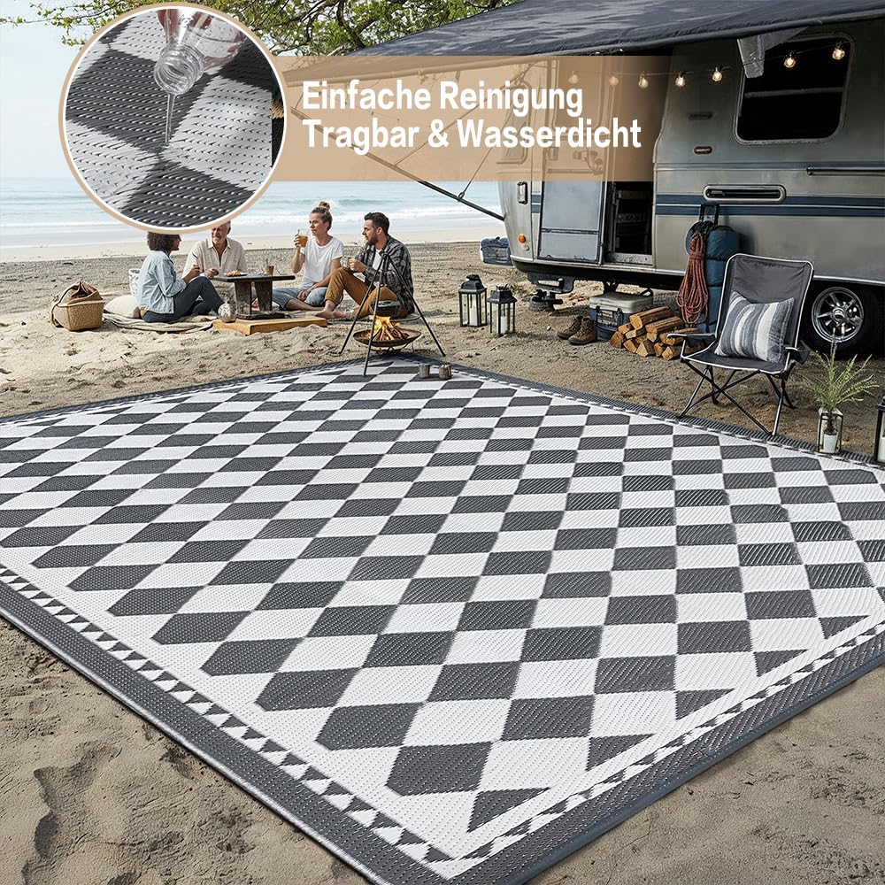 PureCozy Outdoor Teppich Wetterfest,Wendbarer Balkon Camping Teppiche 120x180cm, Leichtgewicht Outdoorteppich Carpet rutschfest für Garten Balkon Camping Terrassen, Grau - 4