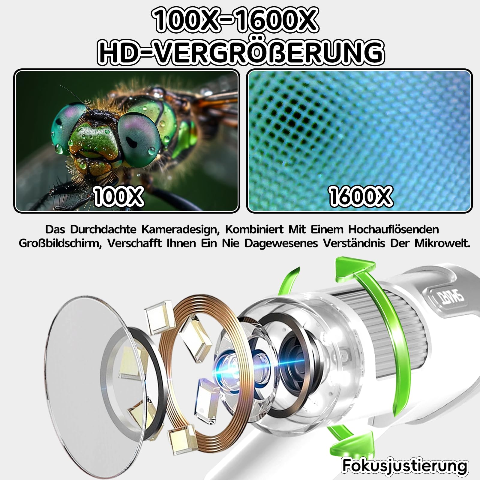 Charmofun Mikroskop für Kinder, Digitales Mikroskop mit 64GB Speicherkarte, Microscope for Kids mit 4 Zoll LCD-Display und 1600X Große Vergrößerung, Foto- und Videoaufnahme, Hand-und Stativfunktion