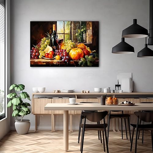 Miniatura 11 de Hzddty Lienzo decorativo para pared, diseño rústico de cocina, vino tinto y pan, cuadros de comida para decoración de pared, impresiones de pintura