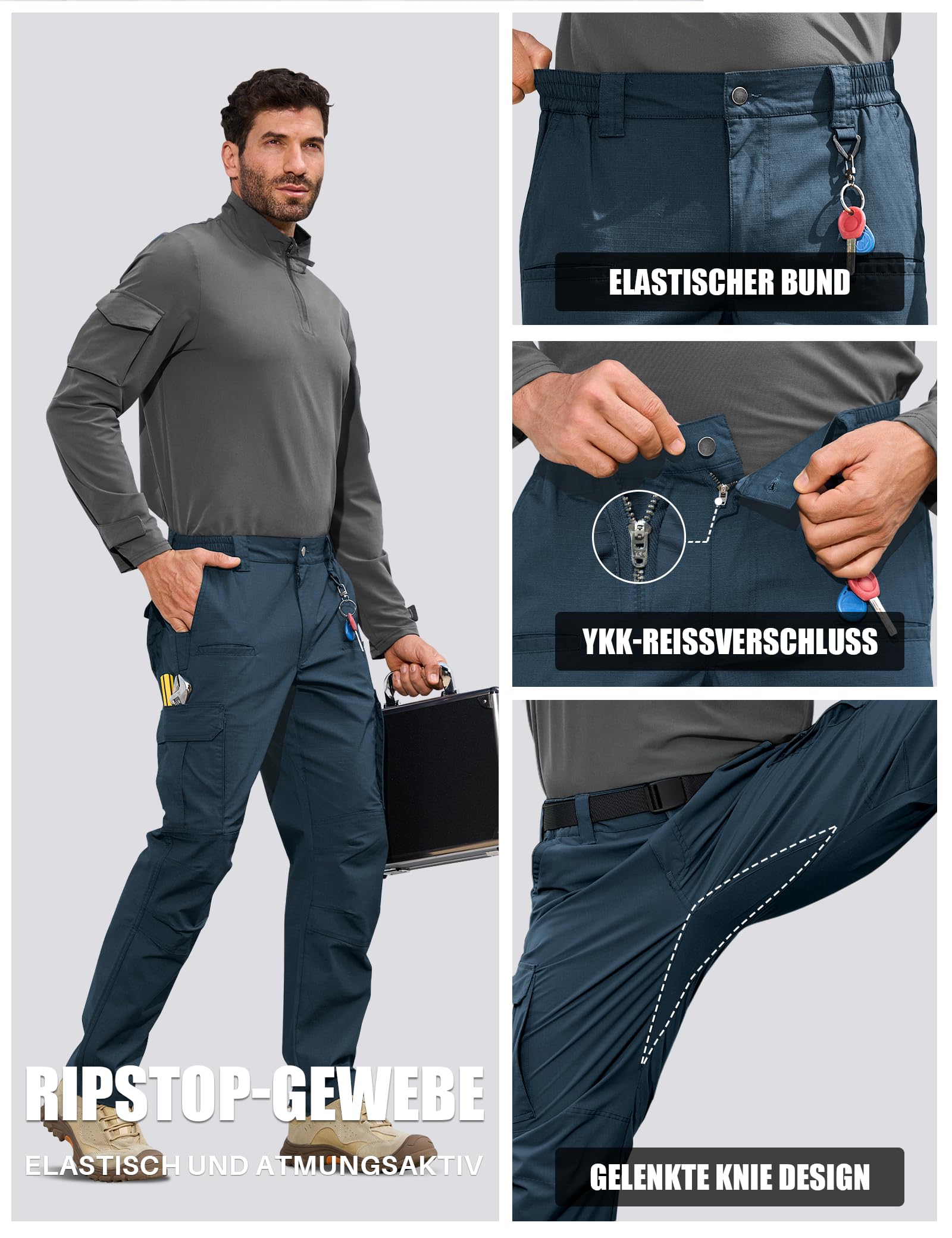 MOURCE Pantalones de senderismo para hombre, resistentes al agua, antidesgarros, elásticos, pantalones cargo para hombre, ligeros para exteriores (sin cinturón)