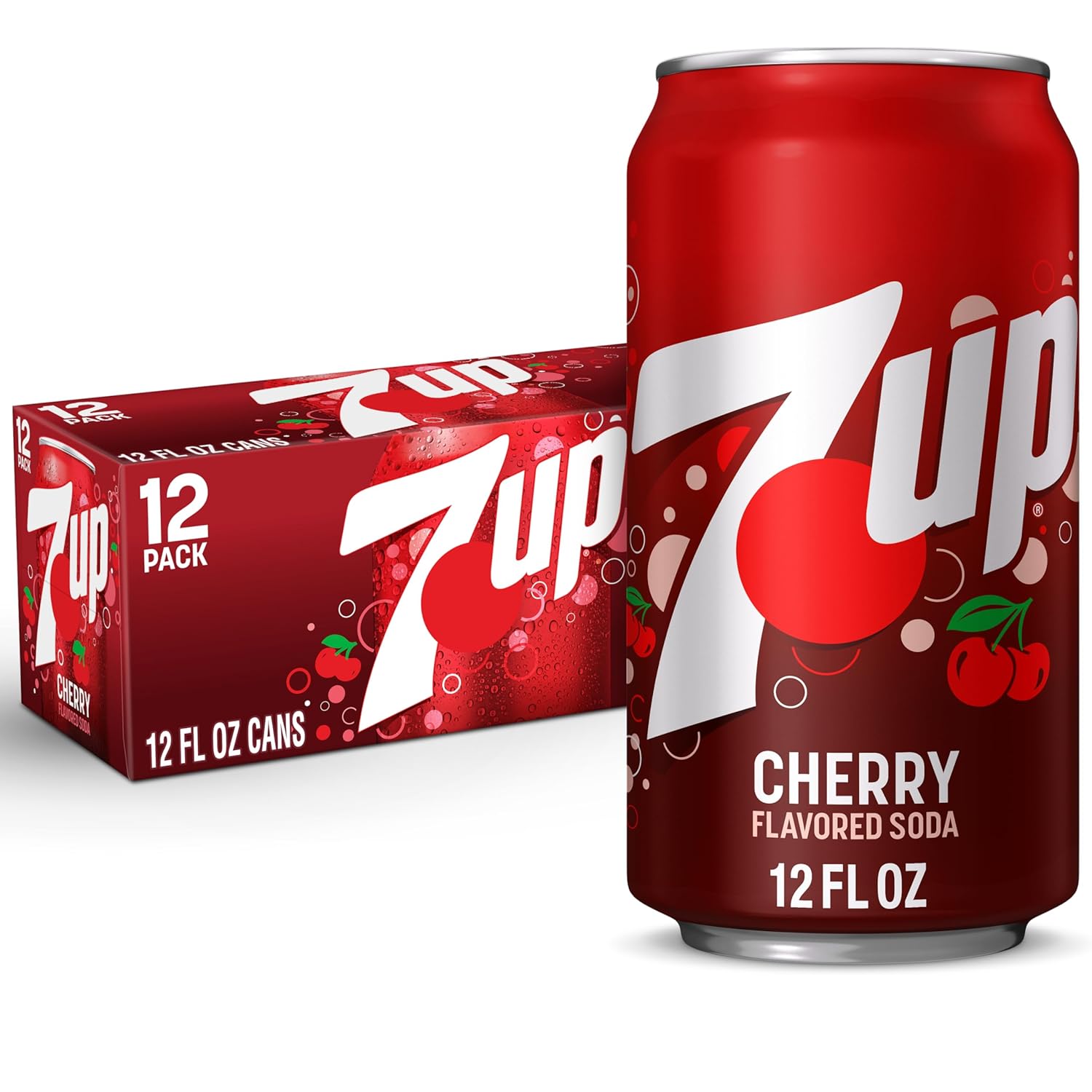 Cherry 7UP Soda 12-Pack, 12 fl oz Cans - Crisp Cherry Flavor, Caffeine-Free Refreshment