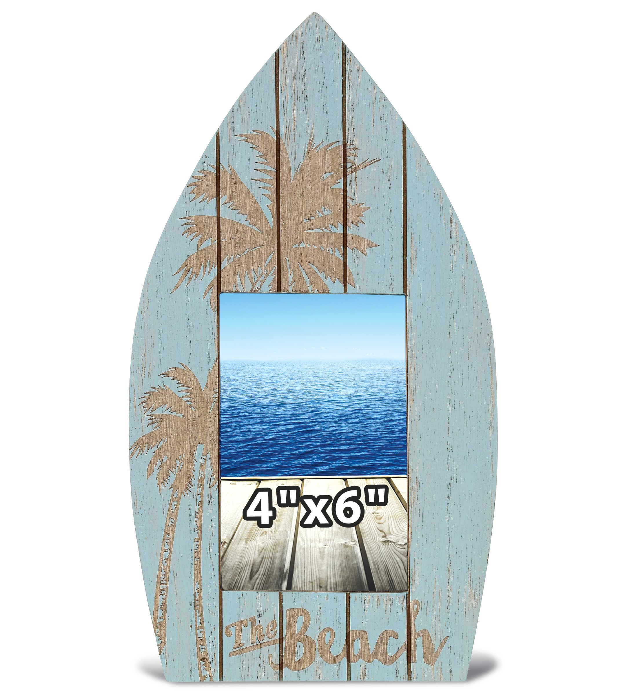 地中海風景 水彩画 木製フレーム Amazon.com - CoTa Global Aqua Palm Boat 4X6 Frame - Blue