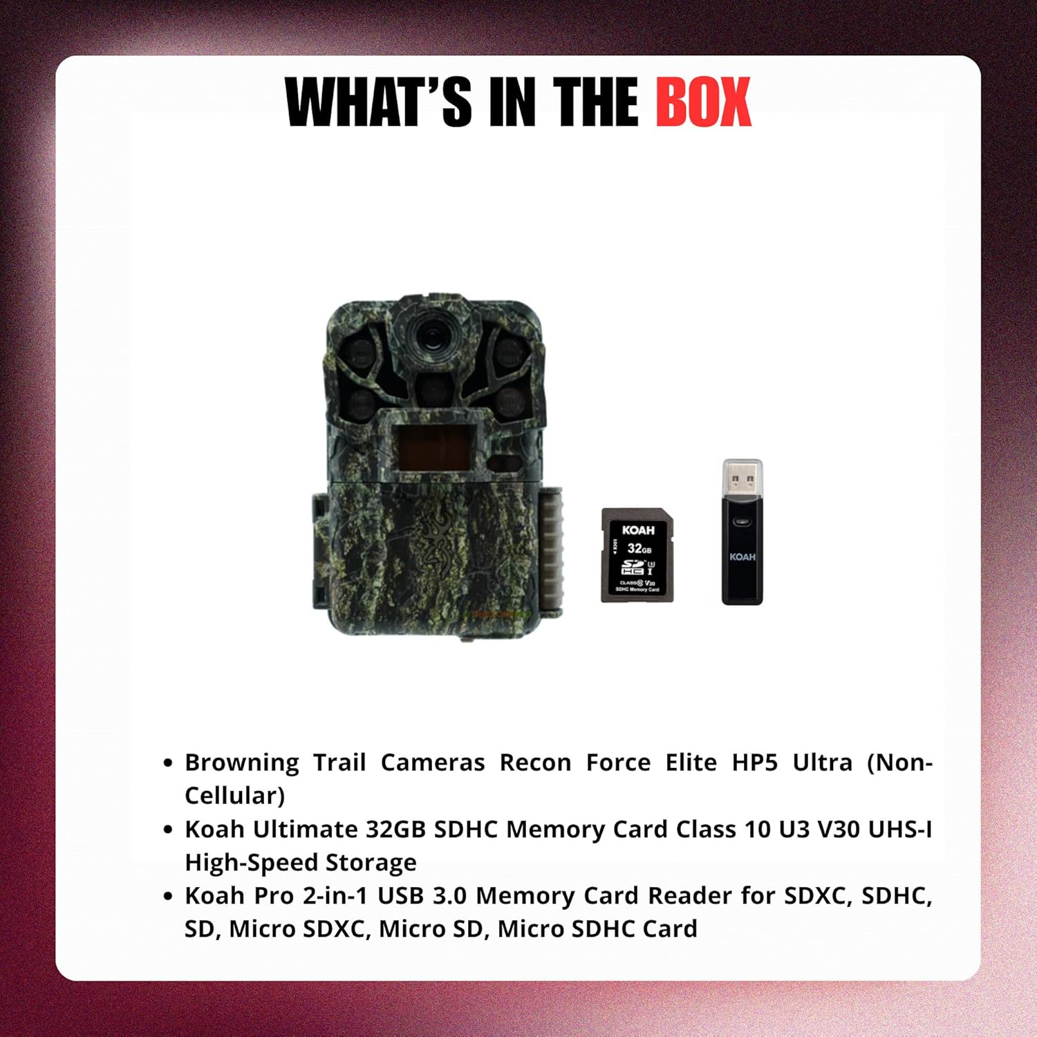 Browning Trail Cameras Recon Force Elite HP5 Ultra (Non-Cellular) Bundle with 32GB Memory Card and Card Reader (3 Items)