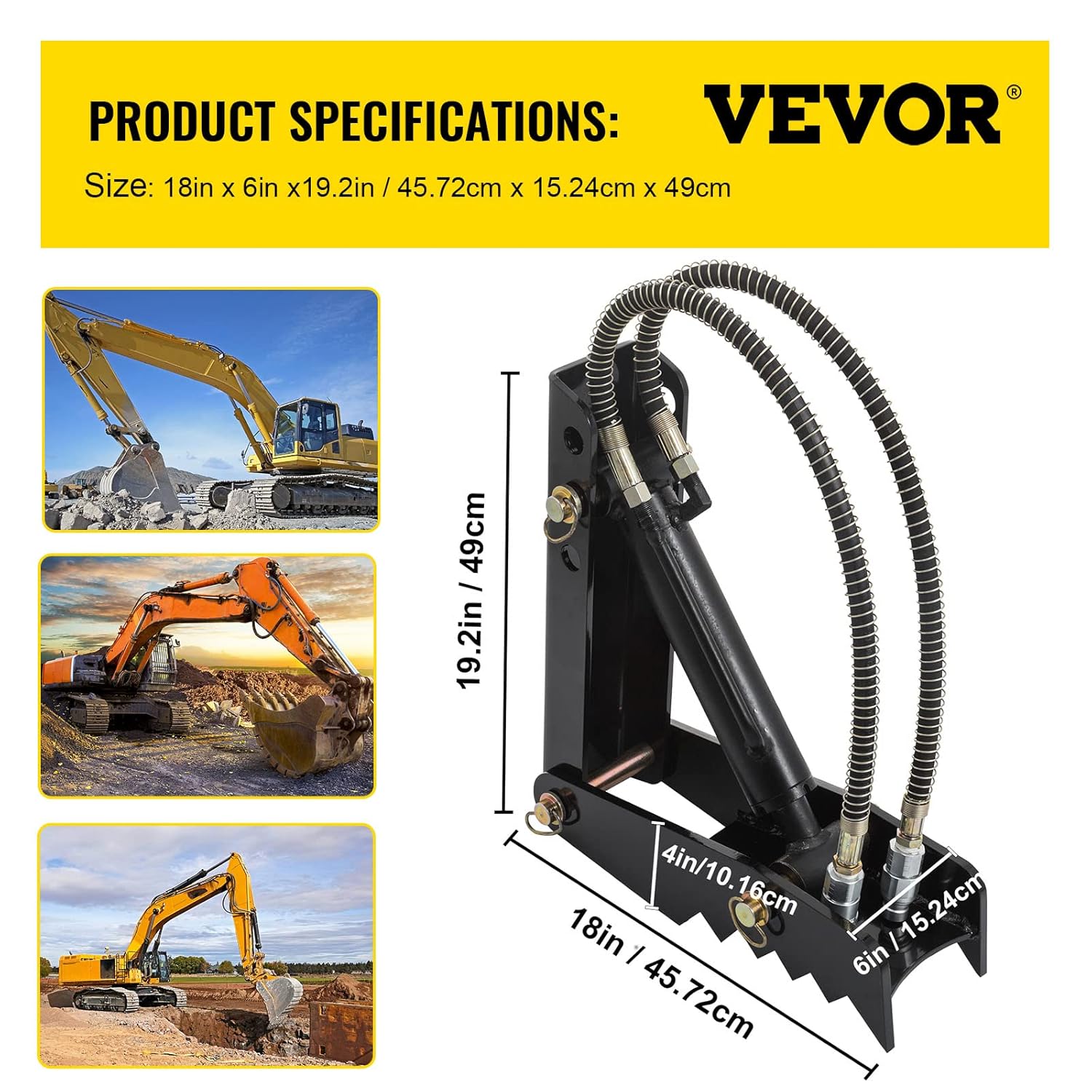Vevor 18" Hydraulic Backhoe Thumb, 1/2" Thickness Heavy Duty Excavator Thumb, Black Steel Weld On Thumb Attachments with Hydraulic Cylinder, Mechanical Hydraulic Thumb for Backhoe/Excavator