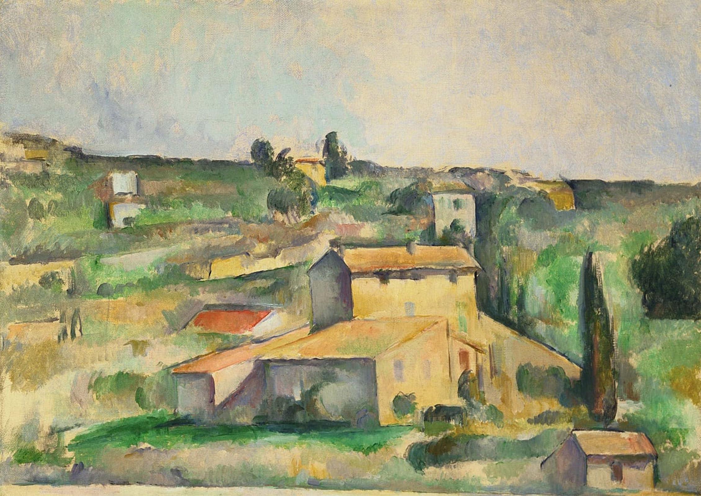 POSTERIIk Famous Modern Artwork Art Mural Fields At Bellevue by Paul Cézanne Oil Paintings Pictures for Home Decor 60x90cm