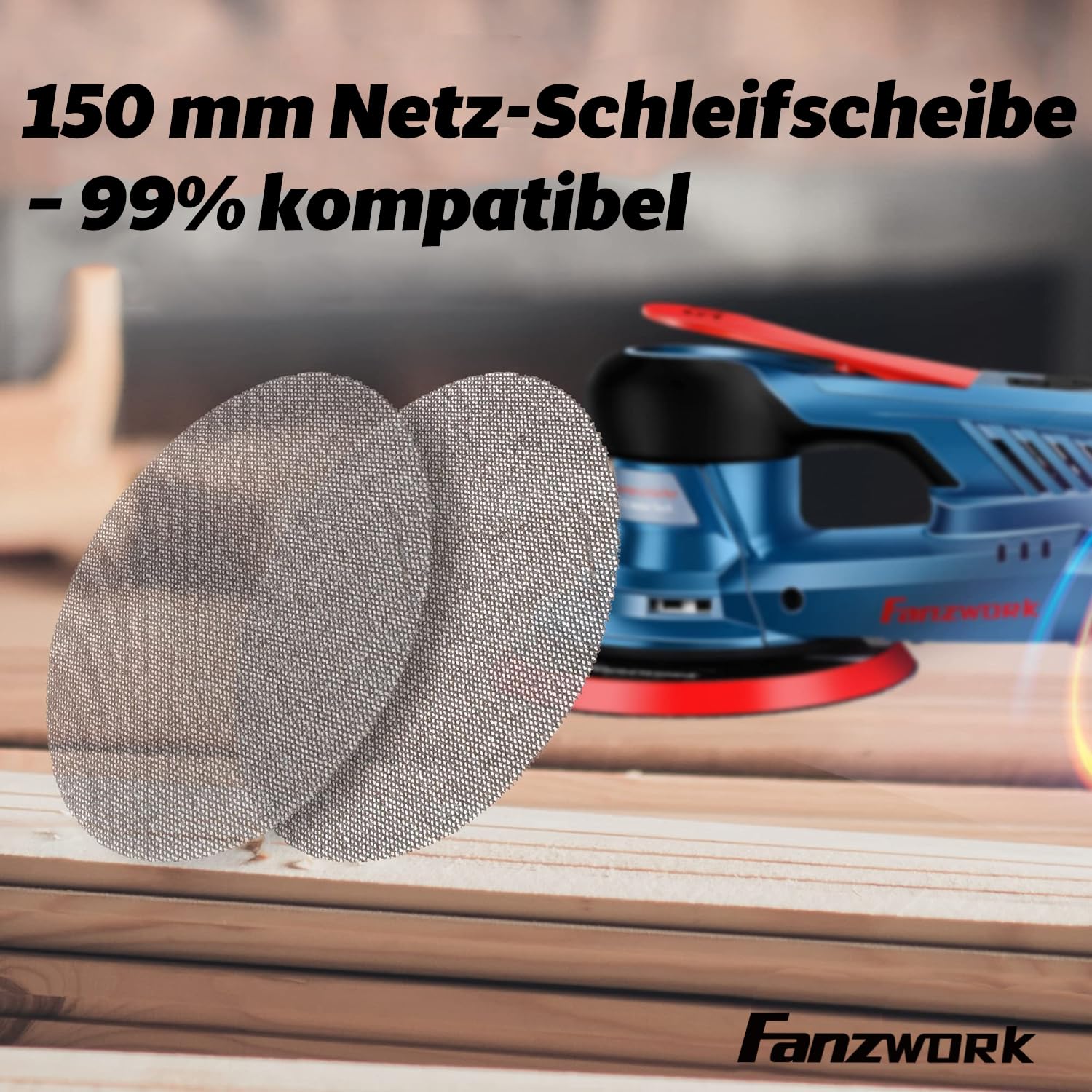FANZWORK Lot de 30 Disques Abrasifs en Maille Ø 150 mm (15 x Grain 80, 15 x Grain 120) – Compatibles avec Toutes les Ponceuses Excentriques Ø 150 mm.