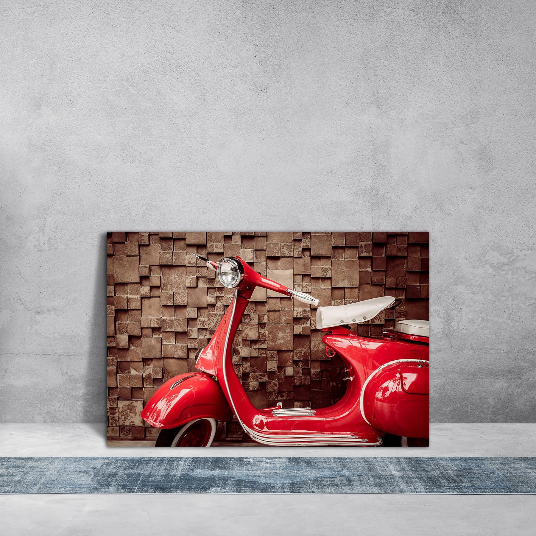 ArtzFolio Red Vintage Motorcycle Canvas Painting | MDF Wood