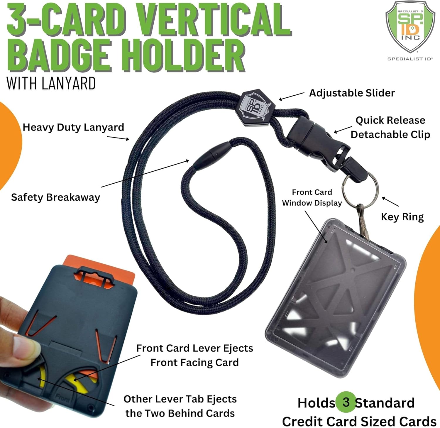 Vertical Badge Holder With Retractable Reel - 2 Side Load ID Card Holder