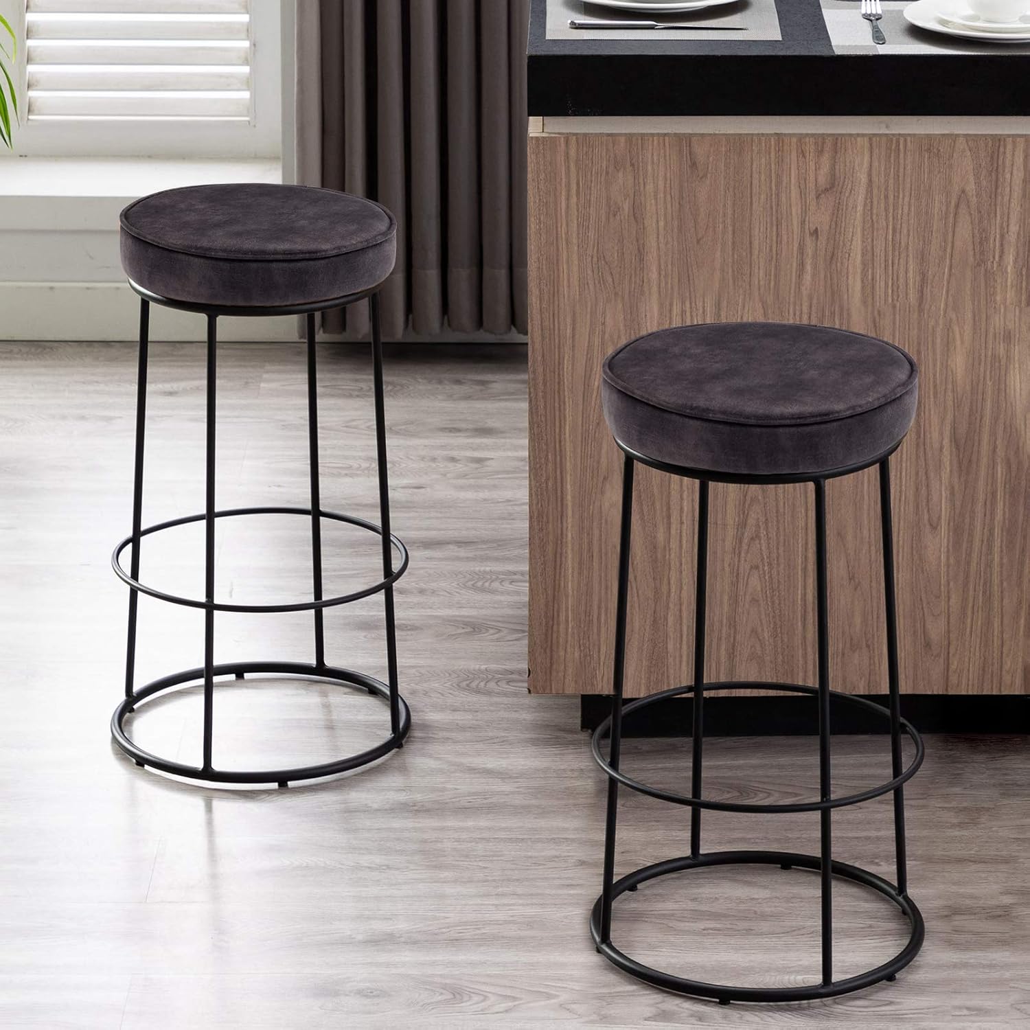 DUHOME Bar Stools Set of 2, Bar Stool Kitchen Stool, Modern Counter Height Bar Stools Breakfast Dining Chairs Counter Stool 28 Inches Black