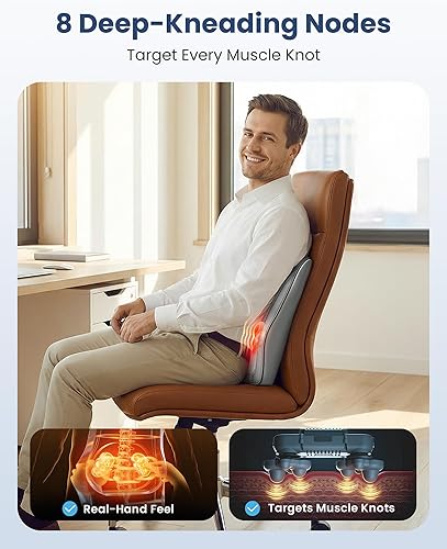 Miniatura 2 de COMFIER Masajeador de espalda Shiatsu con calor y vibración, masajeador de amasamiento para cuello y hombro para alivio del dolor de tejidos