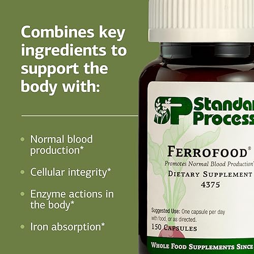 Miniatura 4 de Standard Process Ferrofood - Suplemento de salud sanguínea - Apoyo enzimático con vitaminas B12, C y hierro - Sin lácteos y sin soya - 150 cápsulas