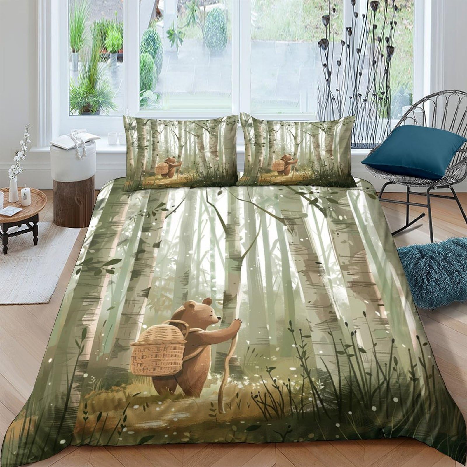 XFKLYNVCJ 3D Printed Bear Walking Comforter Cover Microfiber Illustrated Whimsical Duvet Cover Lightweight Breathable Family Home Bedding Use Super king（260x220cm）