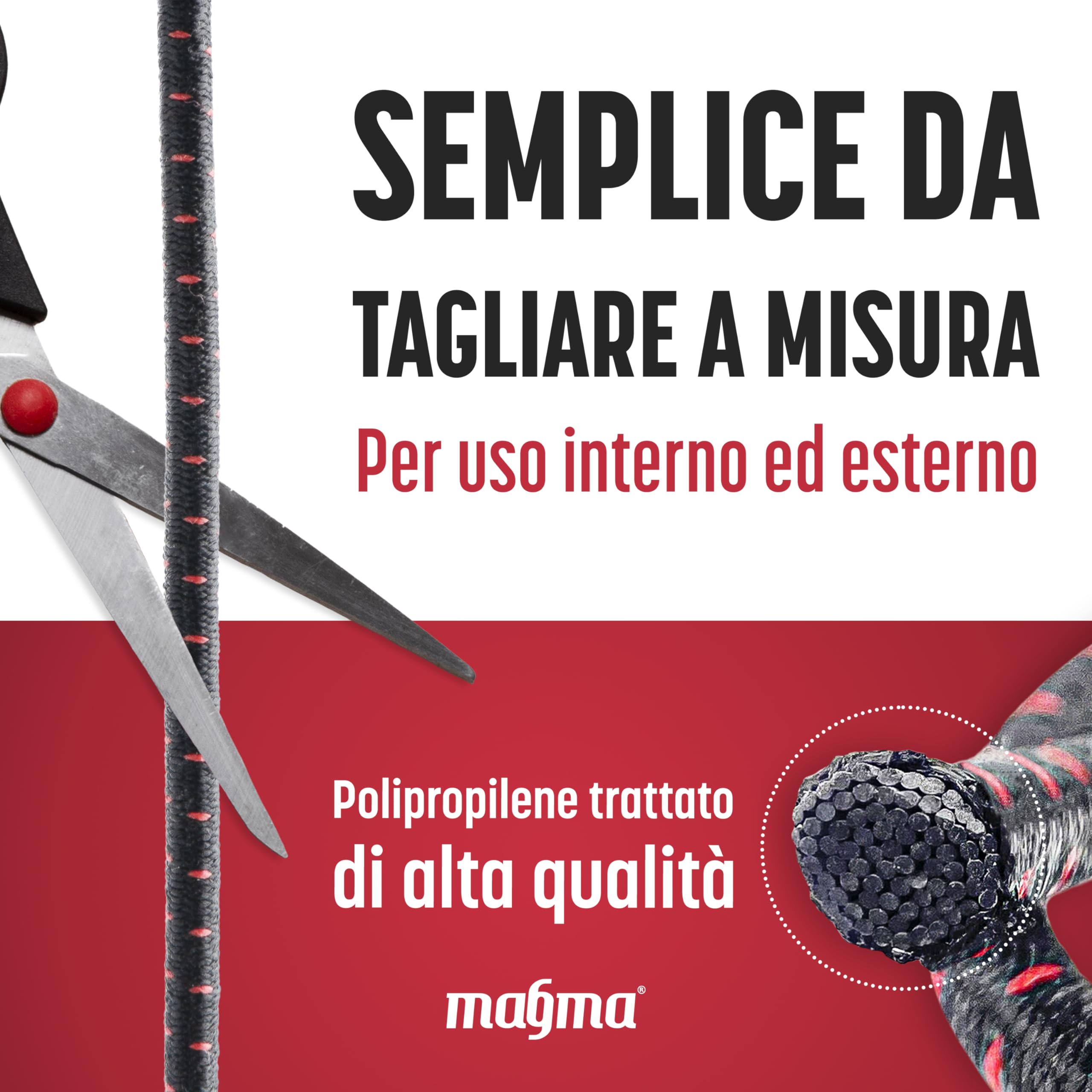 Magma Rotolo di Corda Elastica | Corde Elastiche da 6 mm di Diametro per Pesca, Vela, Campeggio, e Fissaggio Teloni | Extra Forte, Per Interno, Esterno, Giardino e Auto (25, Nero)