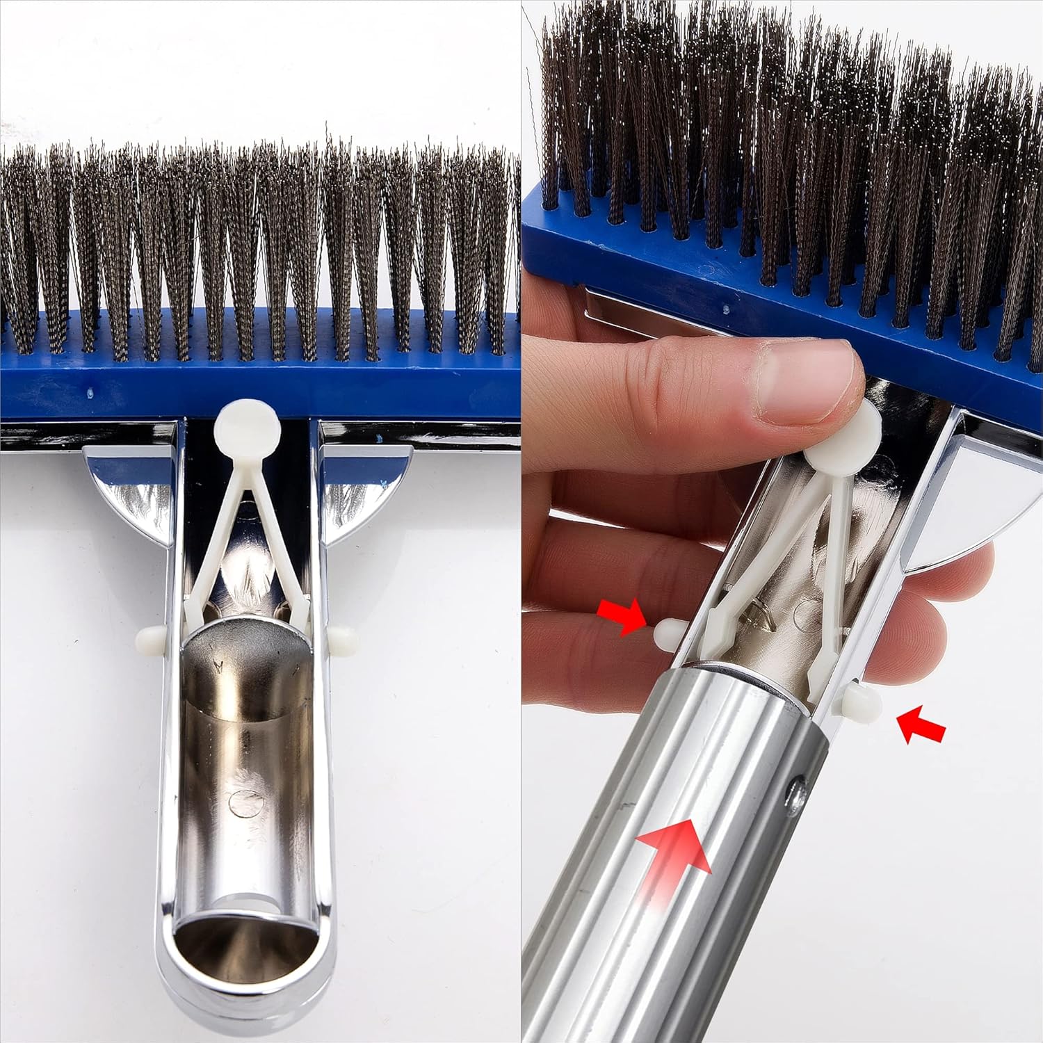 Fimimo 5.5" Stainless Steel Bristles Pool Brush, Swimming Pool Brushes with Handles for Cleaning Pool Walls, Tile, Floors to Fit Most Poles : Patio, Lawn & Garden