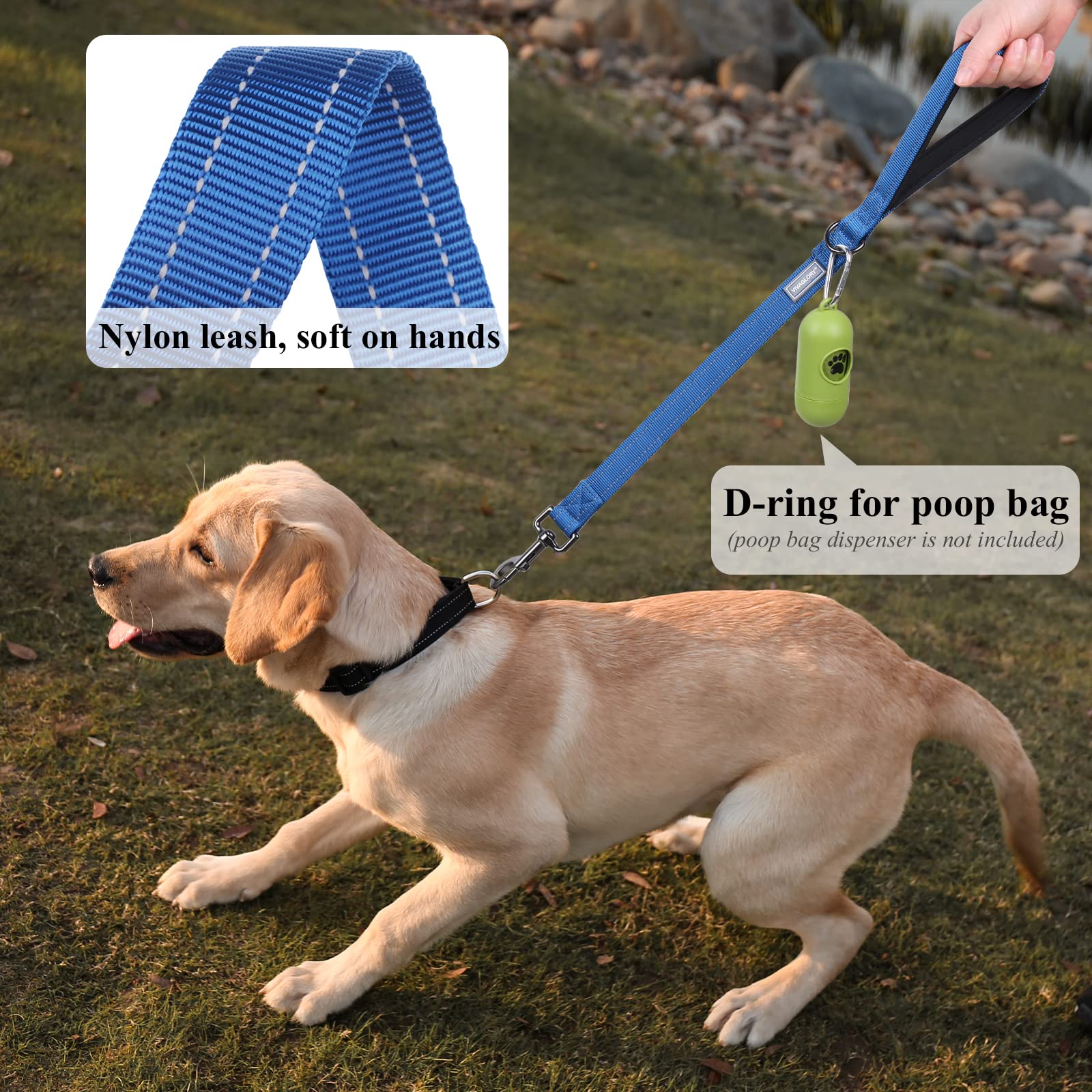 VIVAGLORY Short Dog Lead Closerok Traffic Leash for Dog with Soft Padded Handle for Training & Walking, 61cm, Blue - Image 4