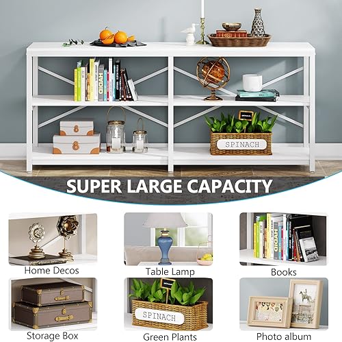 Miniatura 6 de Mesa de sofá de consola larga mesa de consola industrial de 709 pulgadas detrás de la mesa de sofá con almacenamiento 3 niveles rústico vestíbulo de