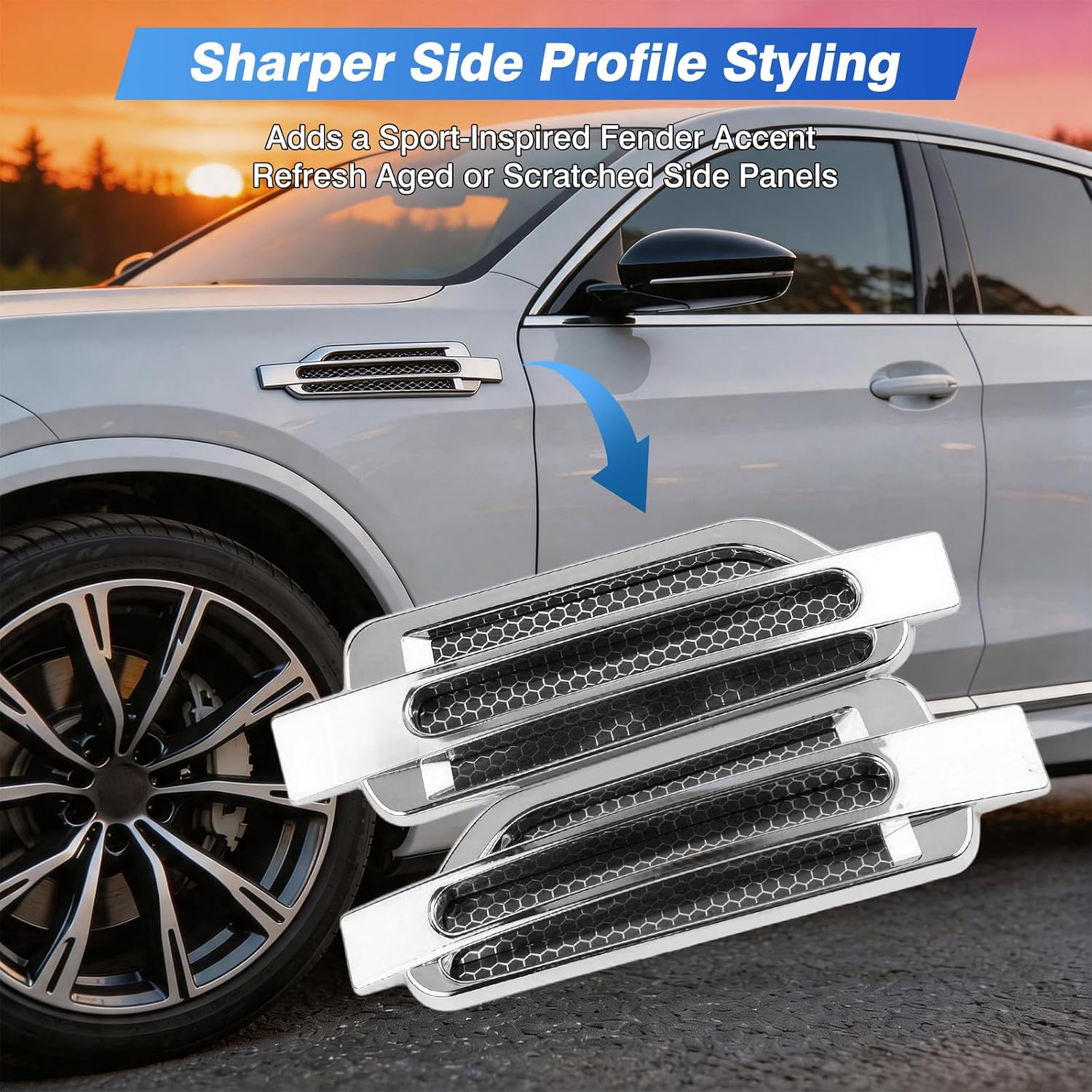 MACHSWON Shark Side Fender Vent Trim Compatible With Cars SUVs Trucks | ABS shark shape trim, side fender decoration, adhesive installation, universal fit, exterior styling upgrade