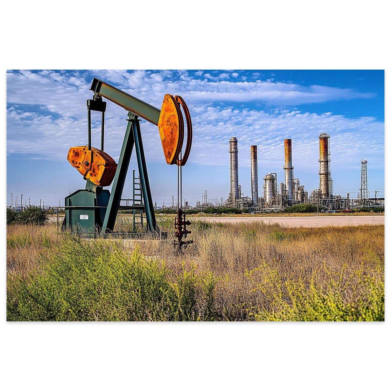 Jigsaw Puzzles 500 Pieces for Adult pumpjack Oil Derrick Refinery Plant west Texas refinerys Puzzle Game for Family Wooden Puzzle Toy Educational