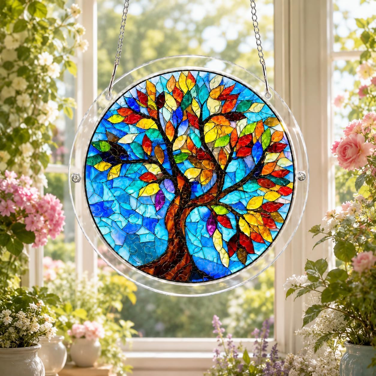 Photo 1 of Sun Catchers Puzzle for Indoor Window, Acrylic Jigsaw Puzzle Kit Suncatcher, Tree of Life Stained Puzzle for Window Hanging Outdoor Garden Yard Decor, Birthday Gifts for Mom, Wife, Sisters, Women, Men