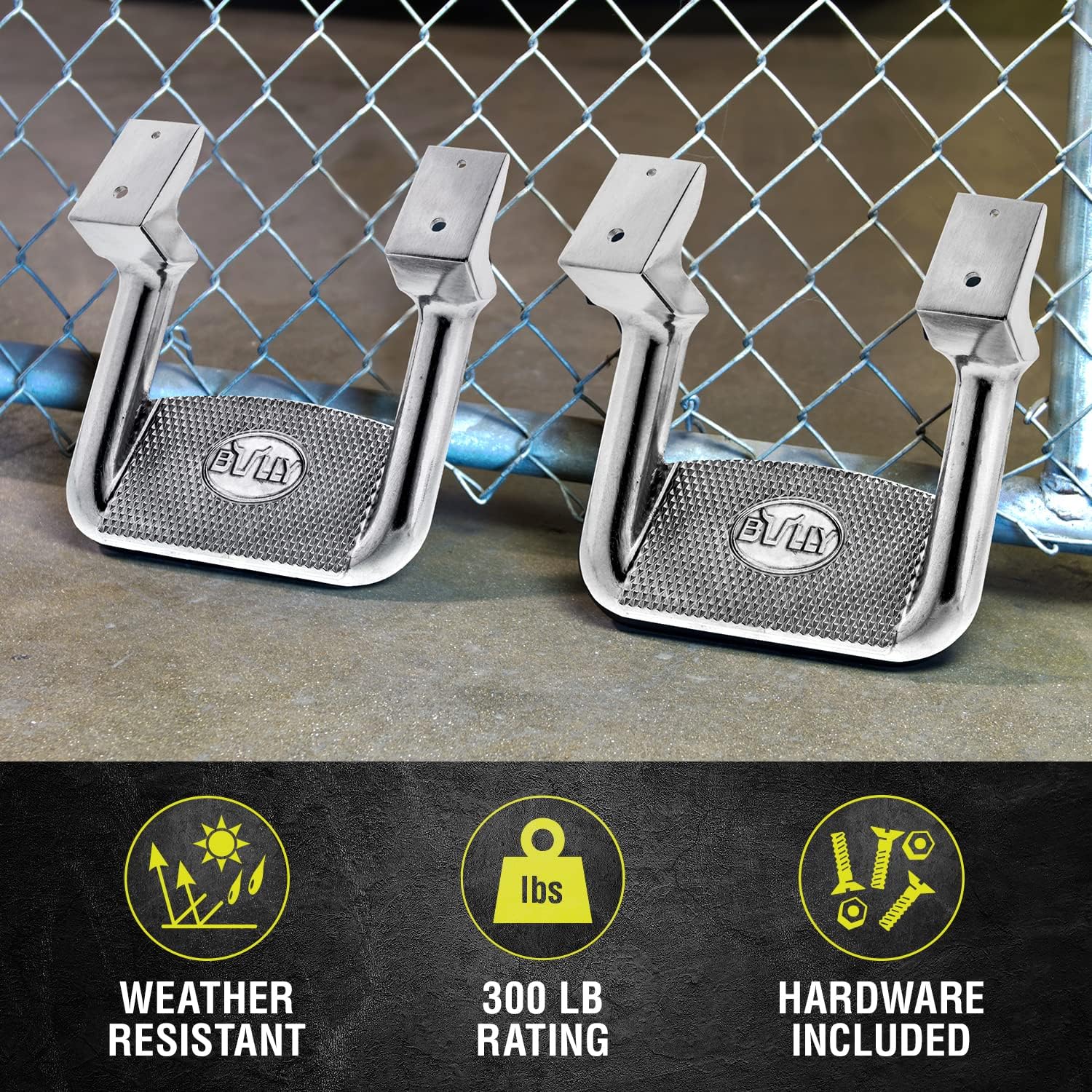 Bully AS-200 Polished Aluminum Universal Fit Truck Side Step Set of 2 for Trucks from Chevy (Chevrolet), Ford, Toyota, GMC, Dodge RAM, Jeep