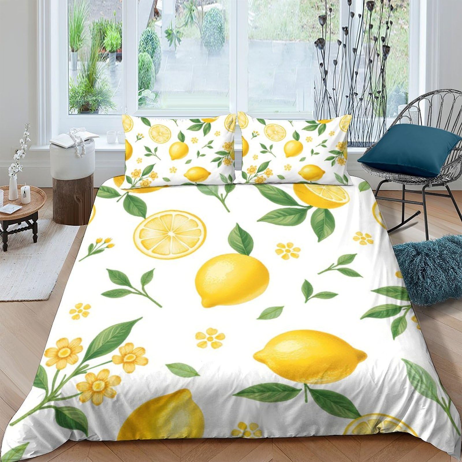 Ctjqhvkz Style-7 3D Printed Lemon Blossom Fitted Sheet Microfiber Soft Bed Cover Yellow Fruit Pattern For Bedroom Guest Room Single（135X200cm）