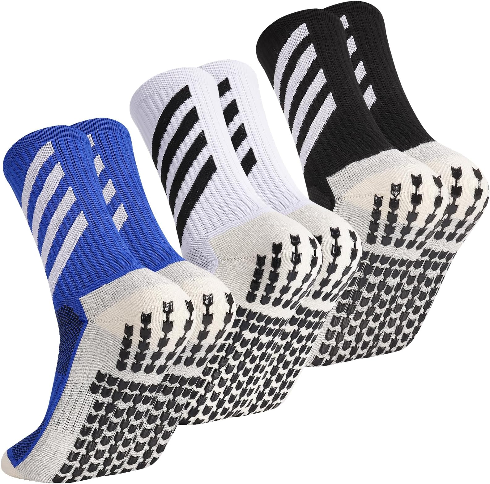 3 pairs Grip Socks for Football, Anti-slip Football Sock Soccer Socks with Rubber Dots Athletic Socks for Men Women Running Yoga Football Pilates & Training