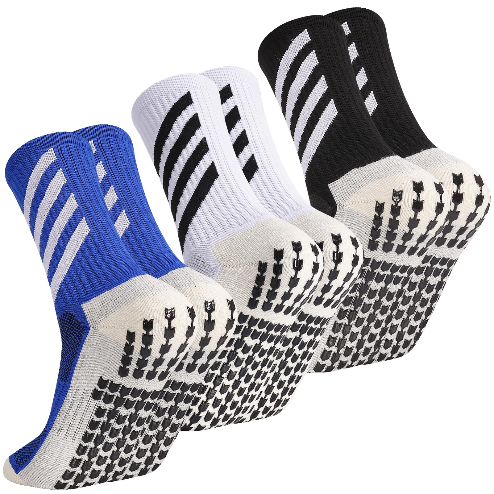 – Meng Jiaran 3 pairs Grip Socks for Football, Anti-slip Football Sock Soccer Socks with Rubber Dots Athletic Socks for Men Women Running Yoga Football Pilates & Training