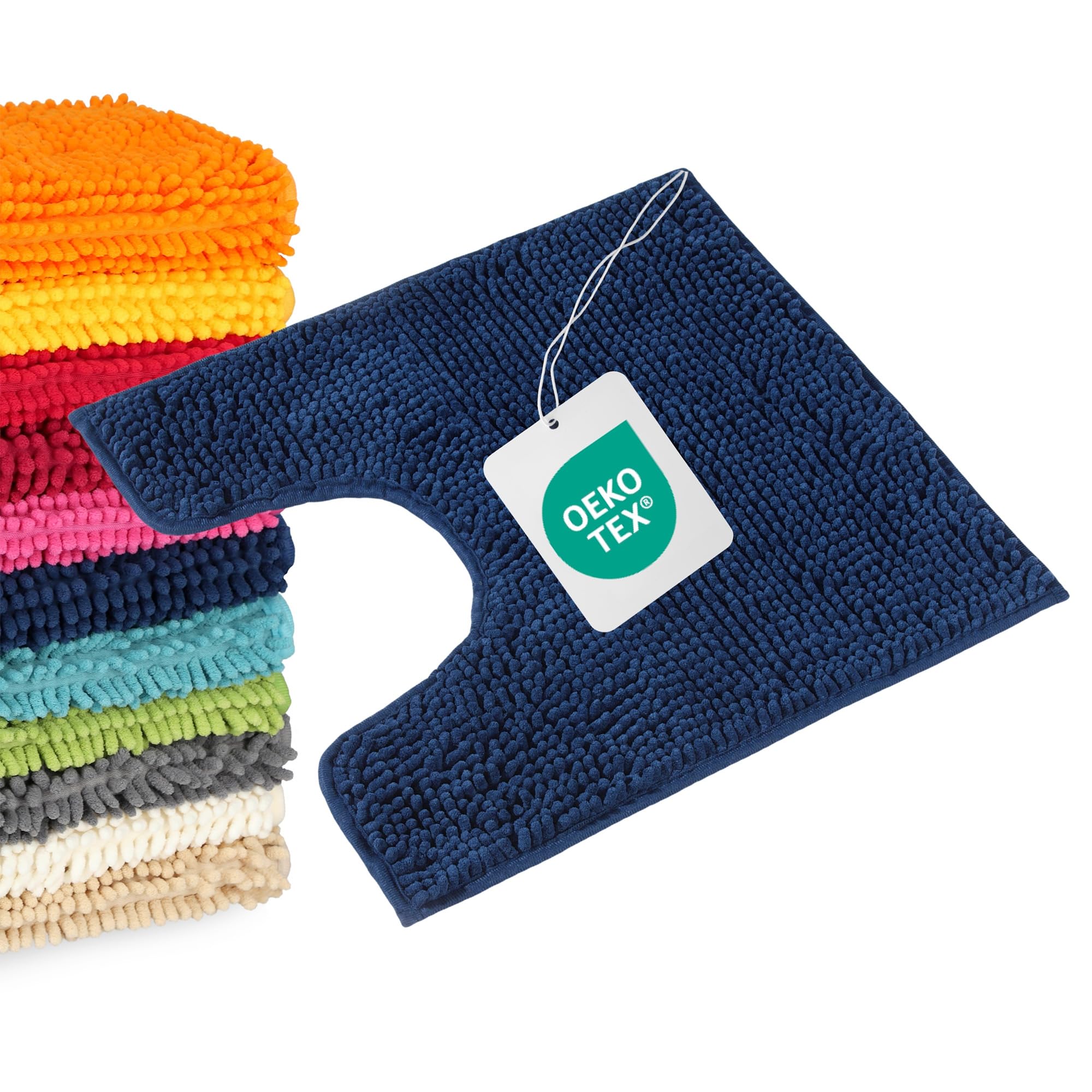 WohnDirect Tapis de Bain Bleu foncé 45x45 cm découpe – Antidérapant, Absorbant, Chenille Microfibre Ultra Douce – Confort Salle de Bain, Lavable Machine, Séchage Rapide