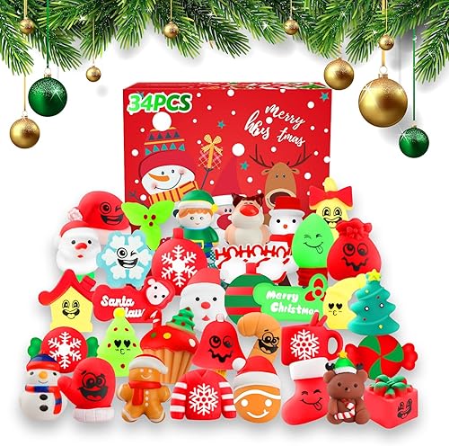 Miniatura 2 de VNAMO Juguetes esponjosos de Navidad, 34 piezas de juguetes esponjosos, regalos de fiesta de Navidad para niños y niñas, Mochi Kawaii Squishy Alivio
