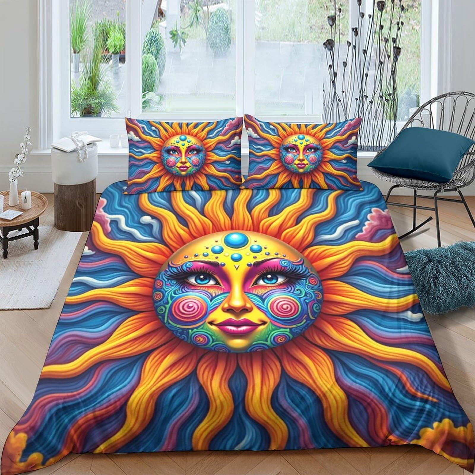 Ctjqhvkz Style-7 3D Printed Sun Face Fitted Sheet Microfiber Vibrant Bed Cover For Bedroom Dorm Artistic Mattress Protection Decor Single（135X200cm）