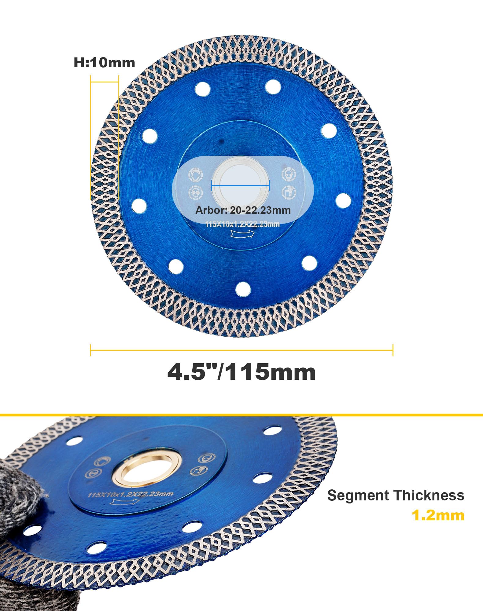 115mm Diamond Porcelain Cutting Disc Turbo Diamond Cutting Blade for Granite Marble Ceramic Tiles, Blue - Image 3