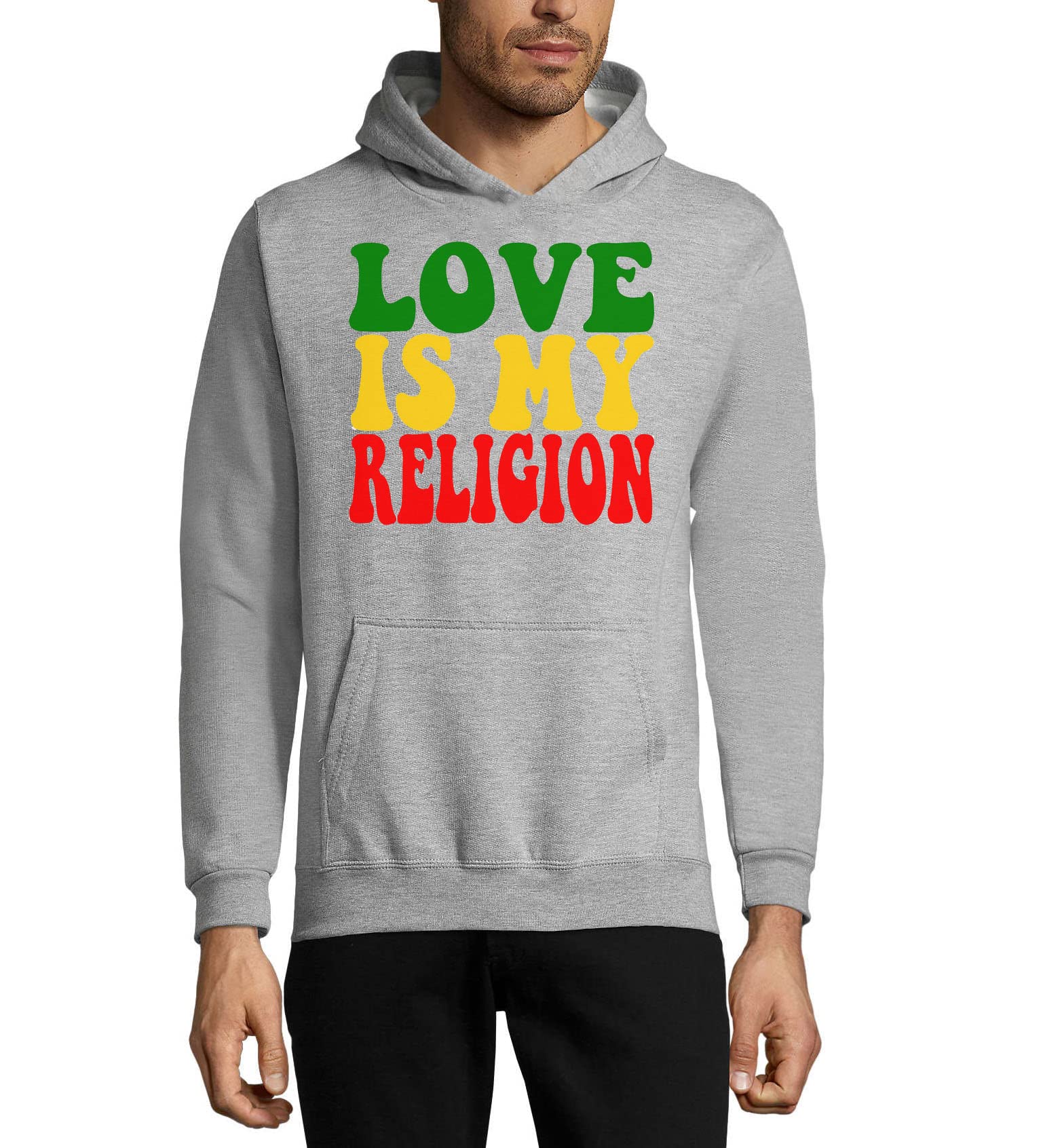 Love Is My Religion Reggae Logo Felpa con Cappuccio Unisex in Misto Cotone con Cappuccio Grigio